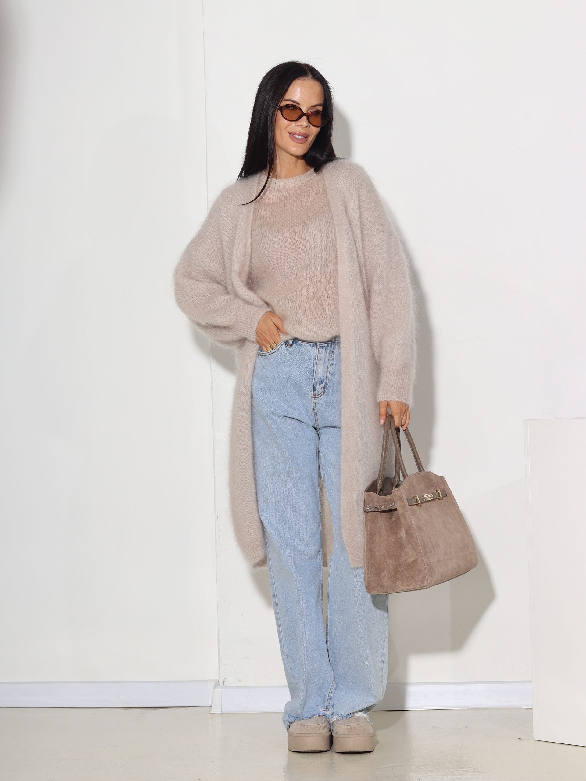 Bēšs mohēras kardigans bez aizdares - 15864