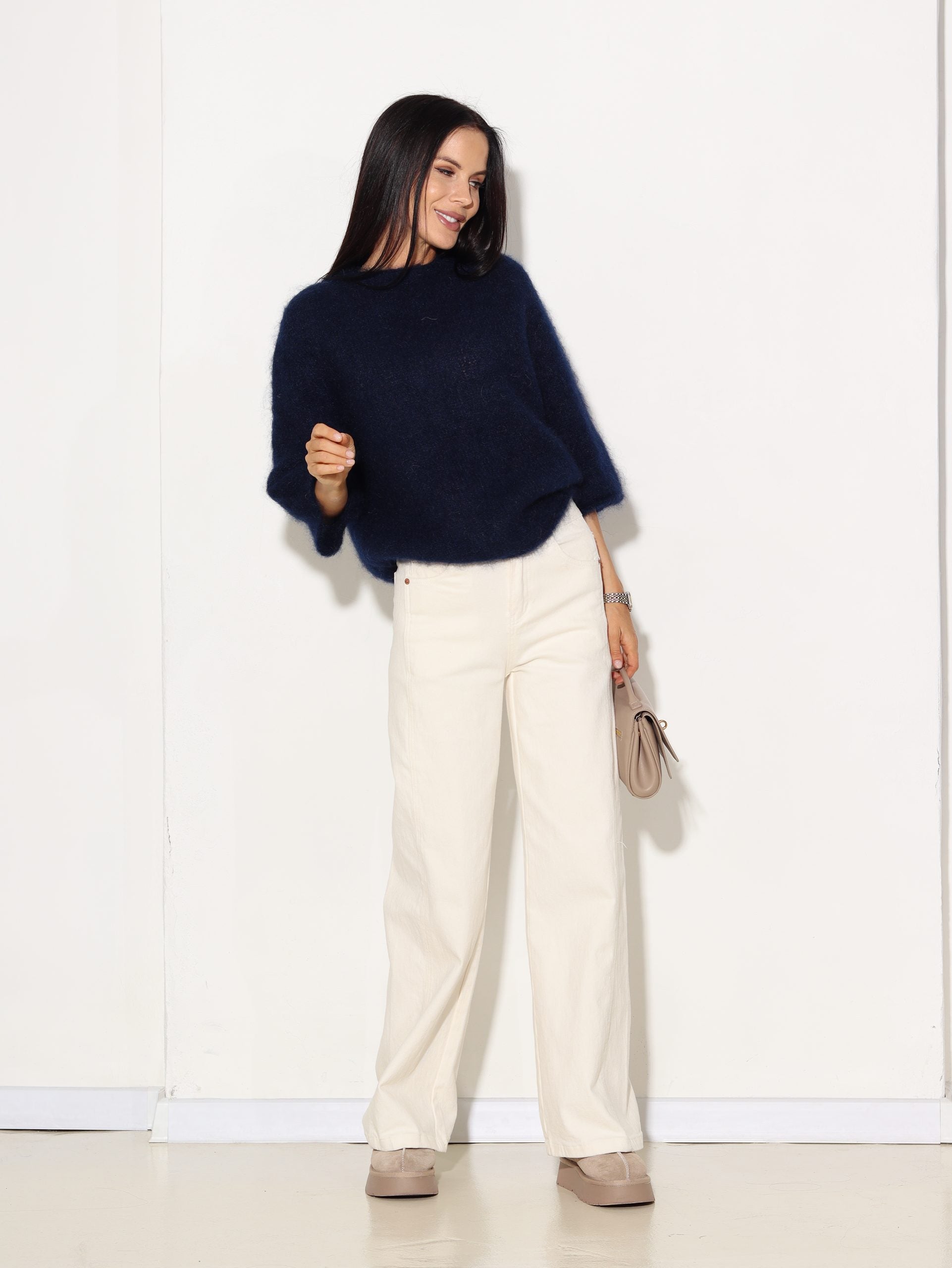 Tumši zilas mohēras džemperis ar 3/4 rociņām - 16262