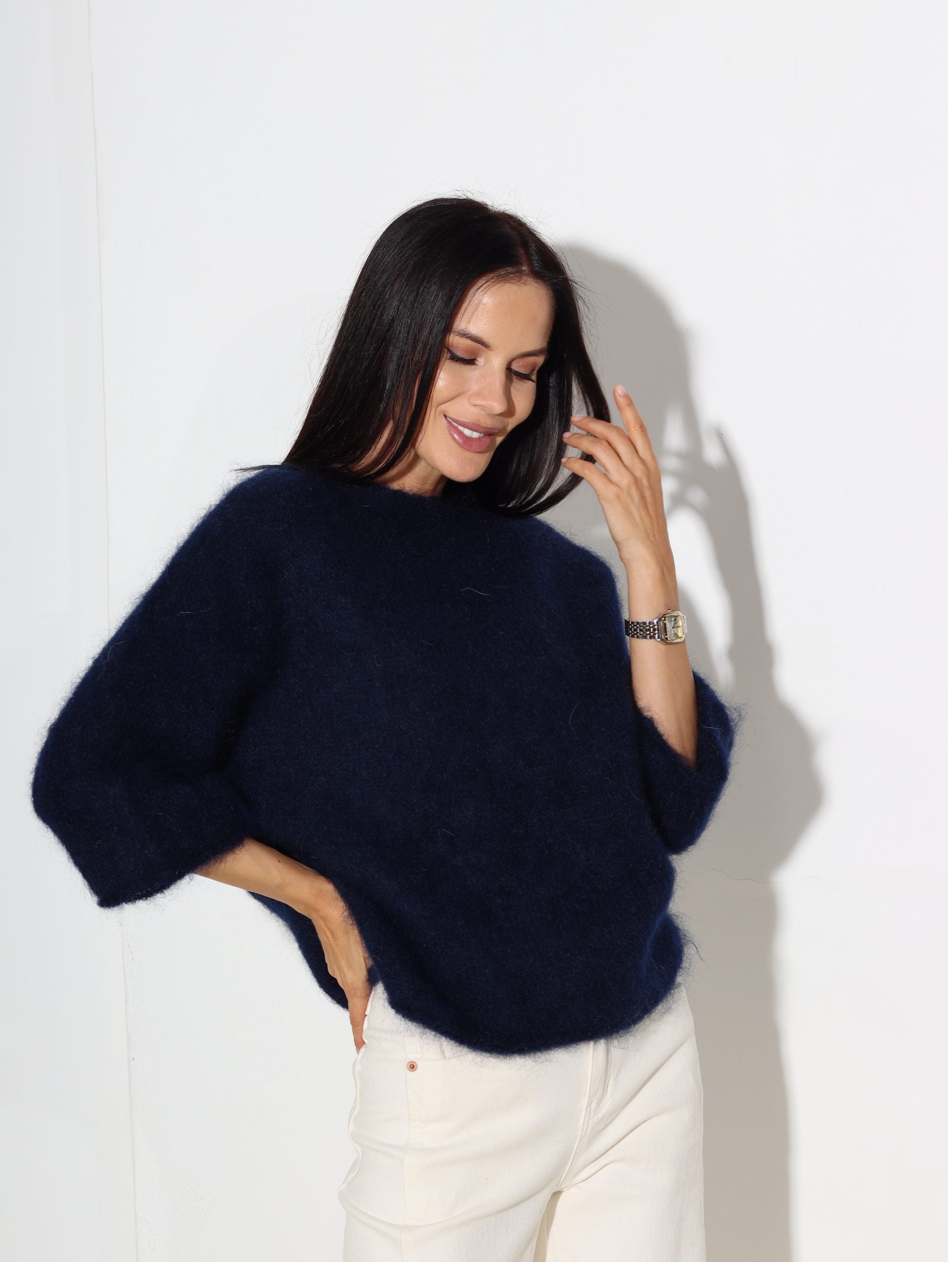 Tumši zilas mohēras džemperis ar 3/4 rociņām - 16262