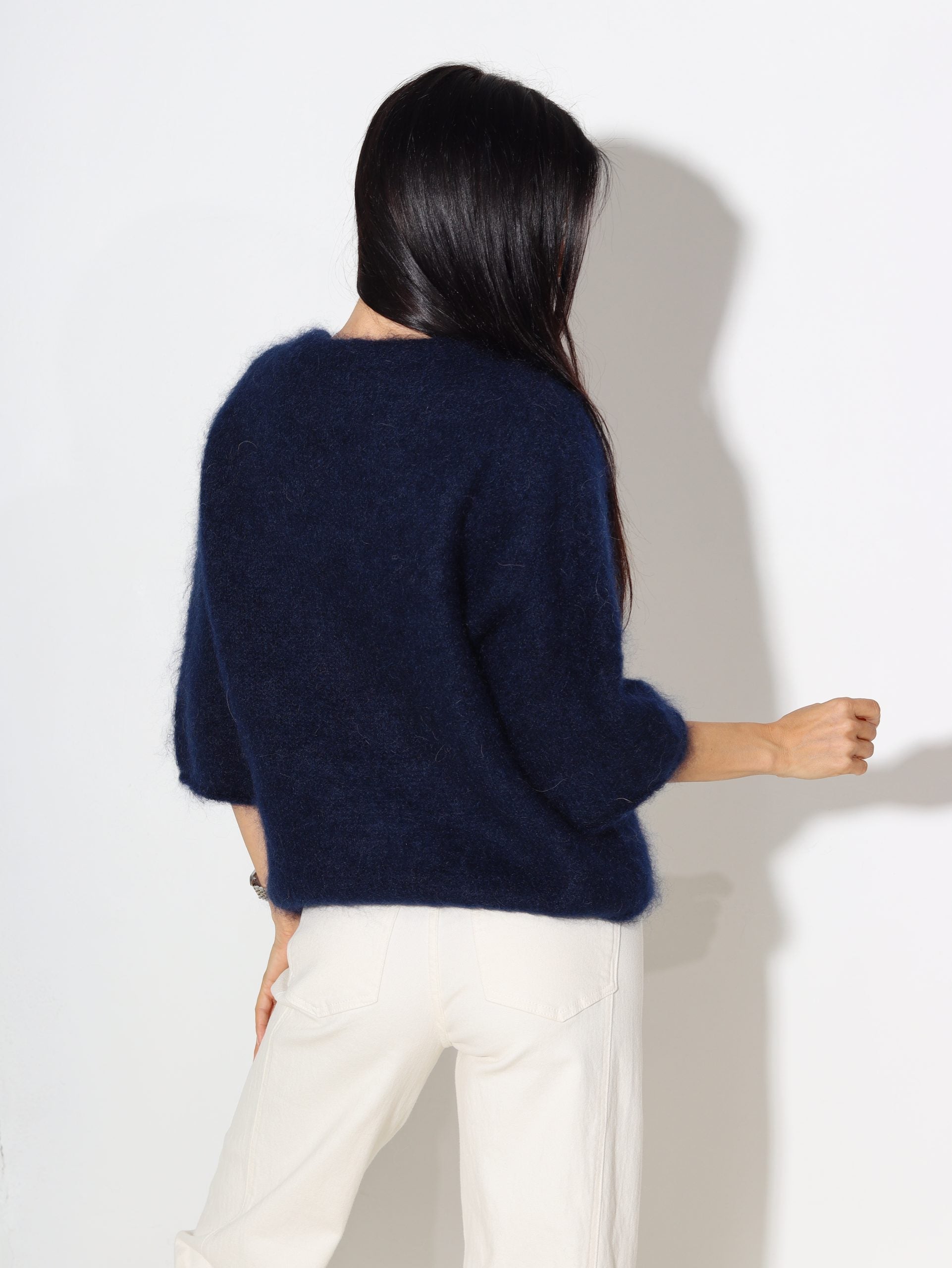 Tumši zilas mohēras džemperis ar 3/4 rociņām - 16262