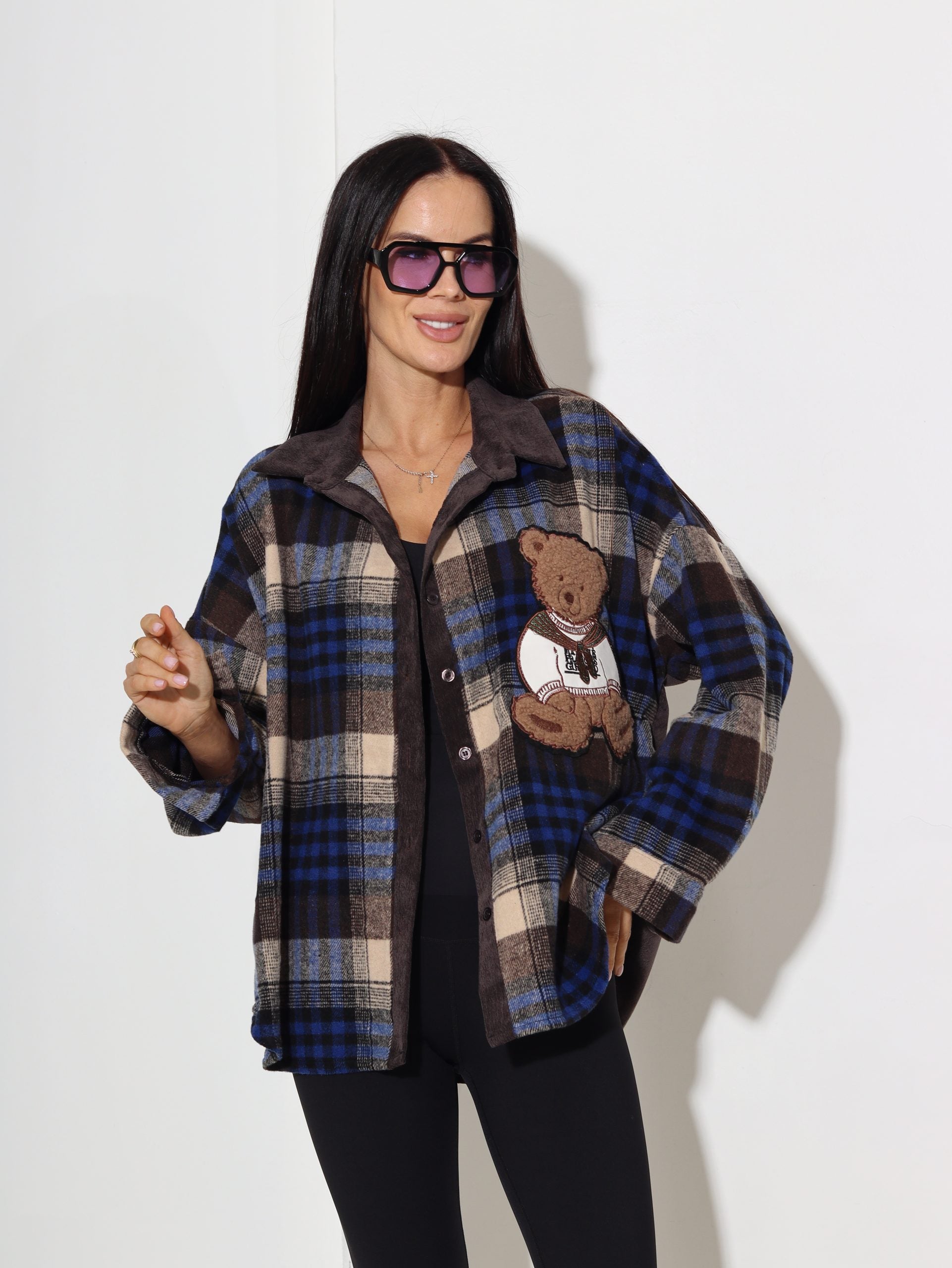 Zils rūtains krekls "Lācītis" - 16891