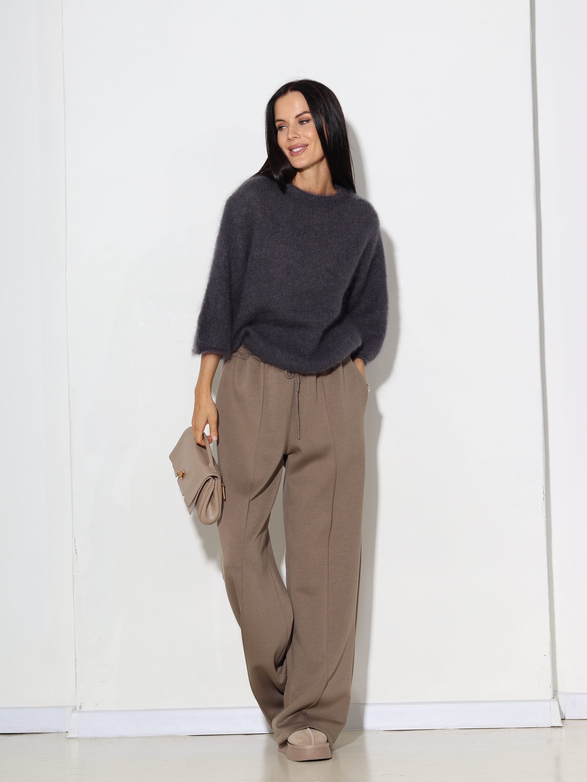 Tumši pelēkas mohēras džemperis ar 3/4 rociņām - 16263