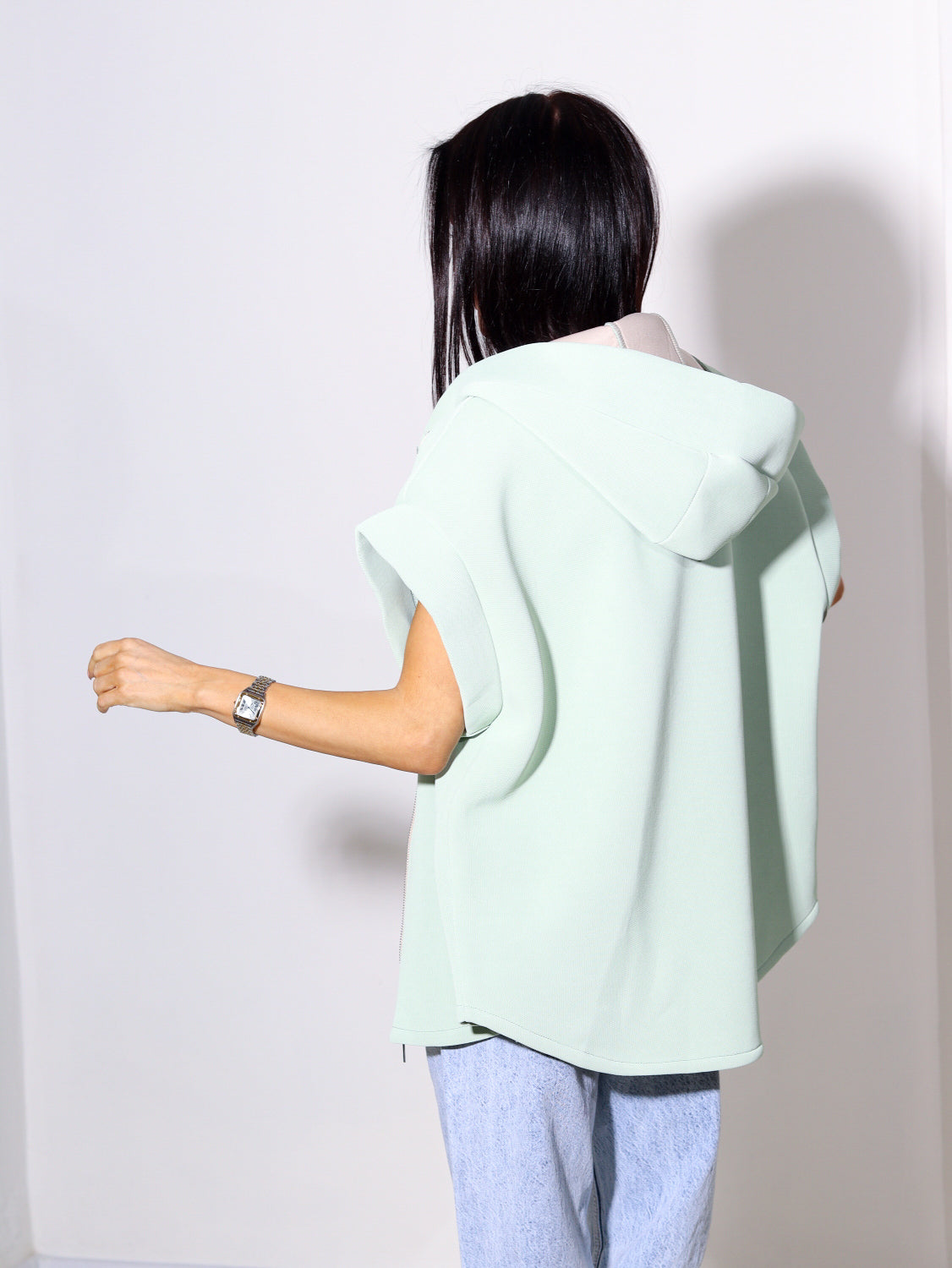 Zaļa neoprēna auduma veste ar kapuci - 14150