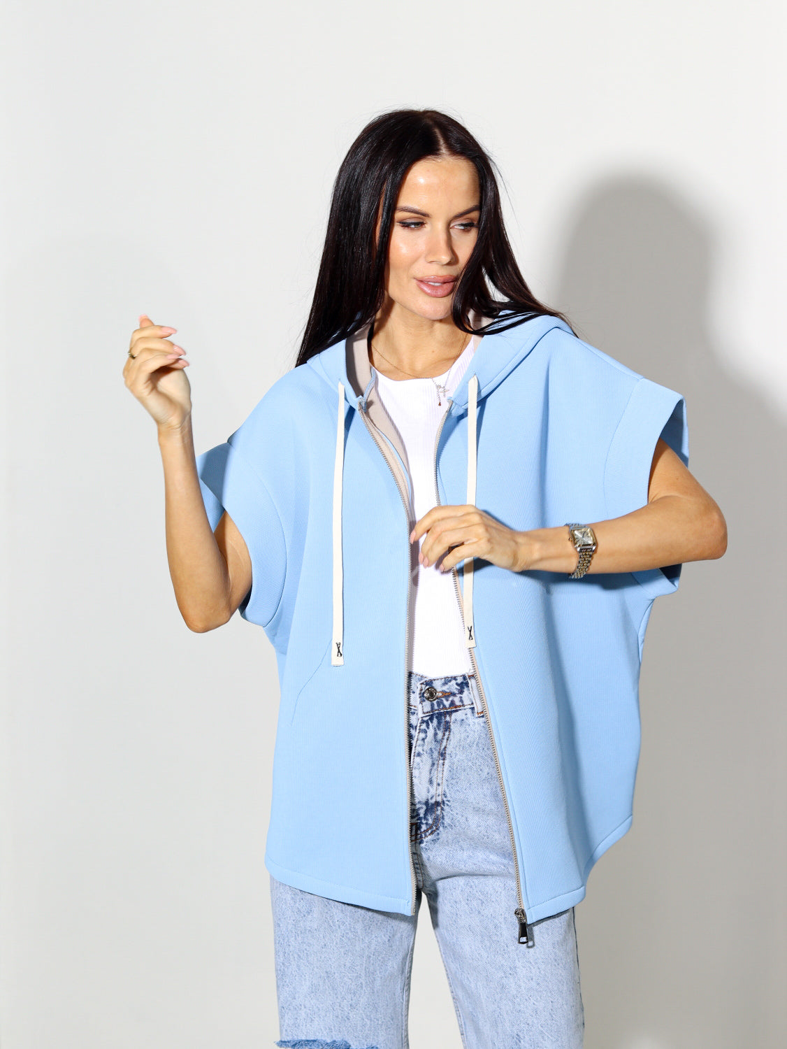 Zila neoprēna auduma veste ar kapuci - 14153