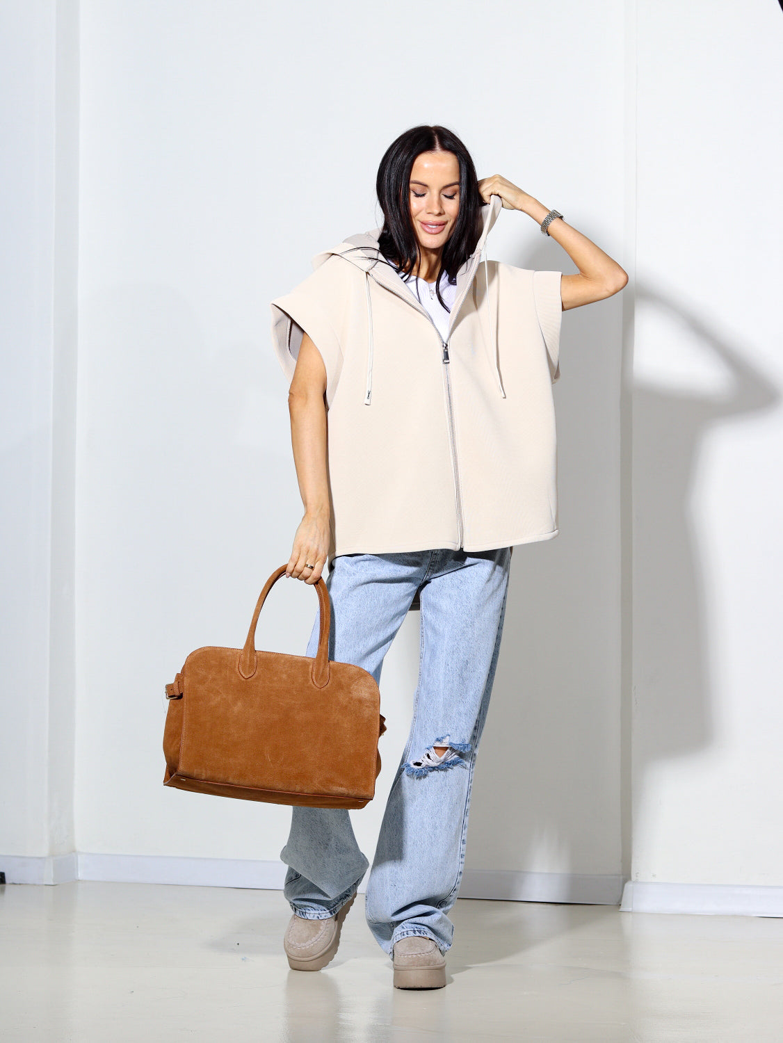 Bēša neoprēna auduma veste ar kapuci - 14154