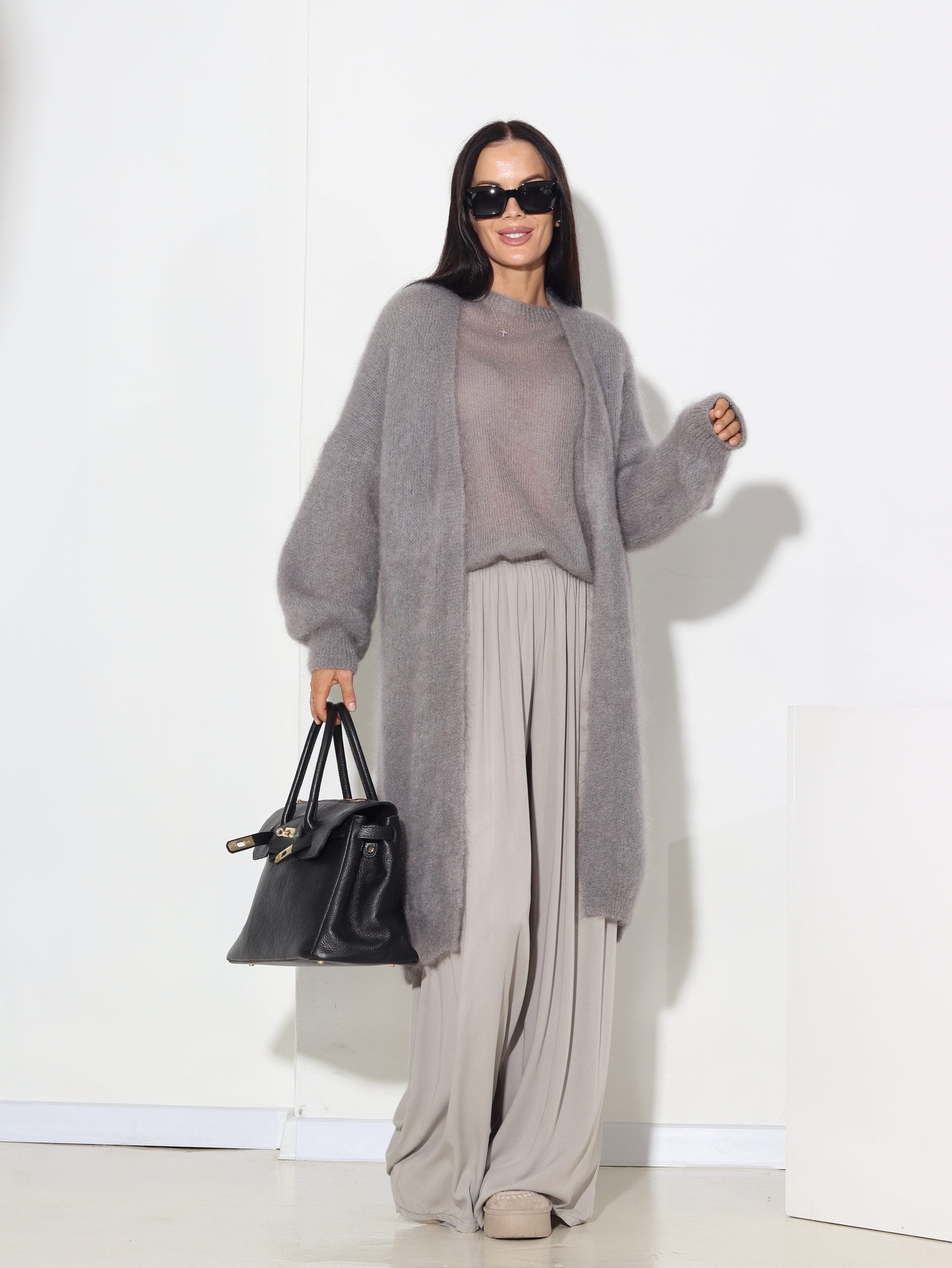 Tumši pelēks mohēras kardigans bez aizdares - 15854