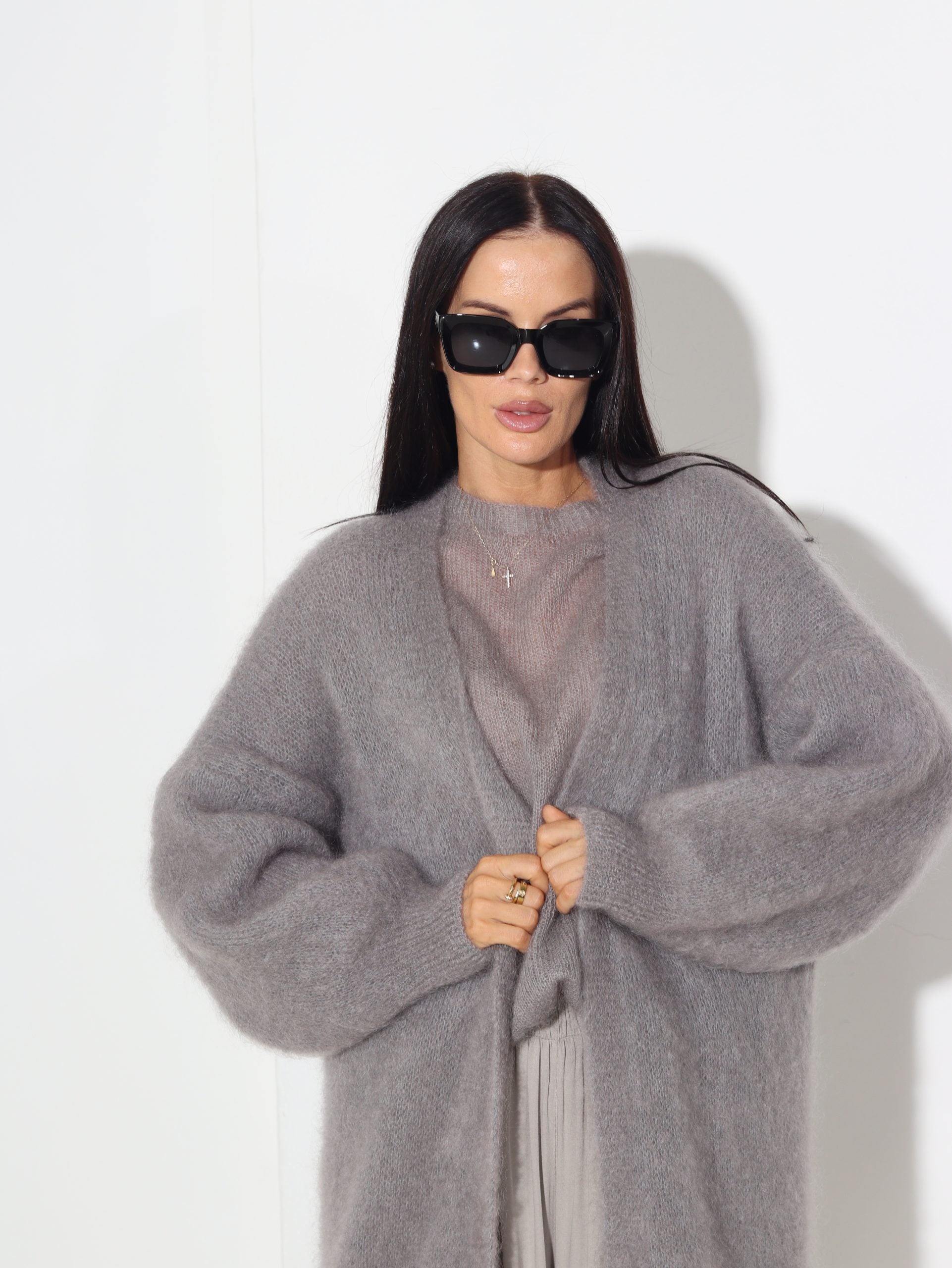 Tumši pelēks mohēras kardigans bez aizdares - 15854