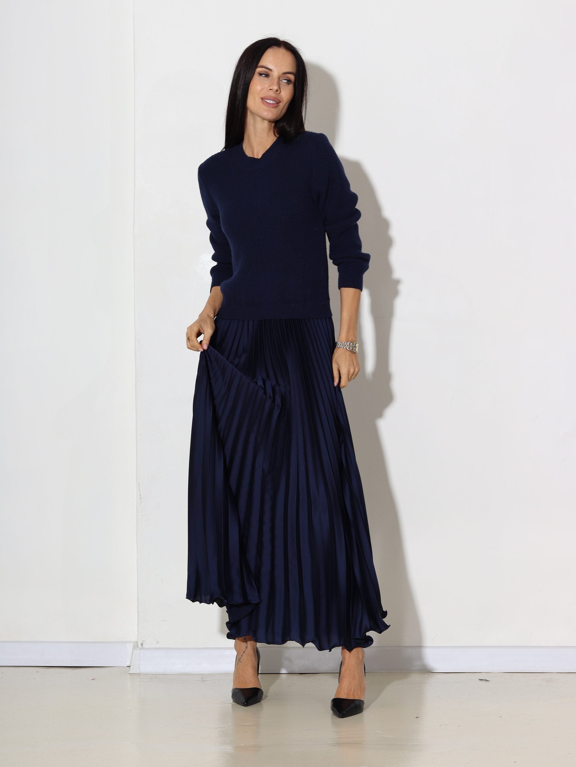 Zila džemperkleita ar gofrētu apakšdaļu - 16895