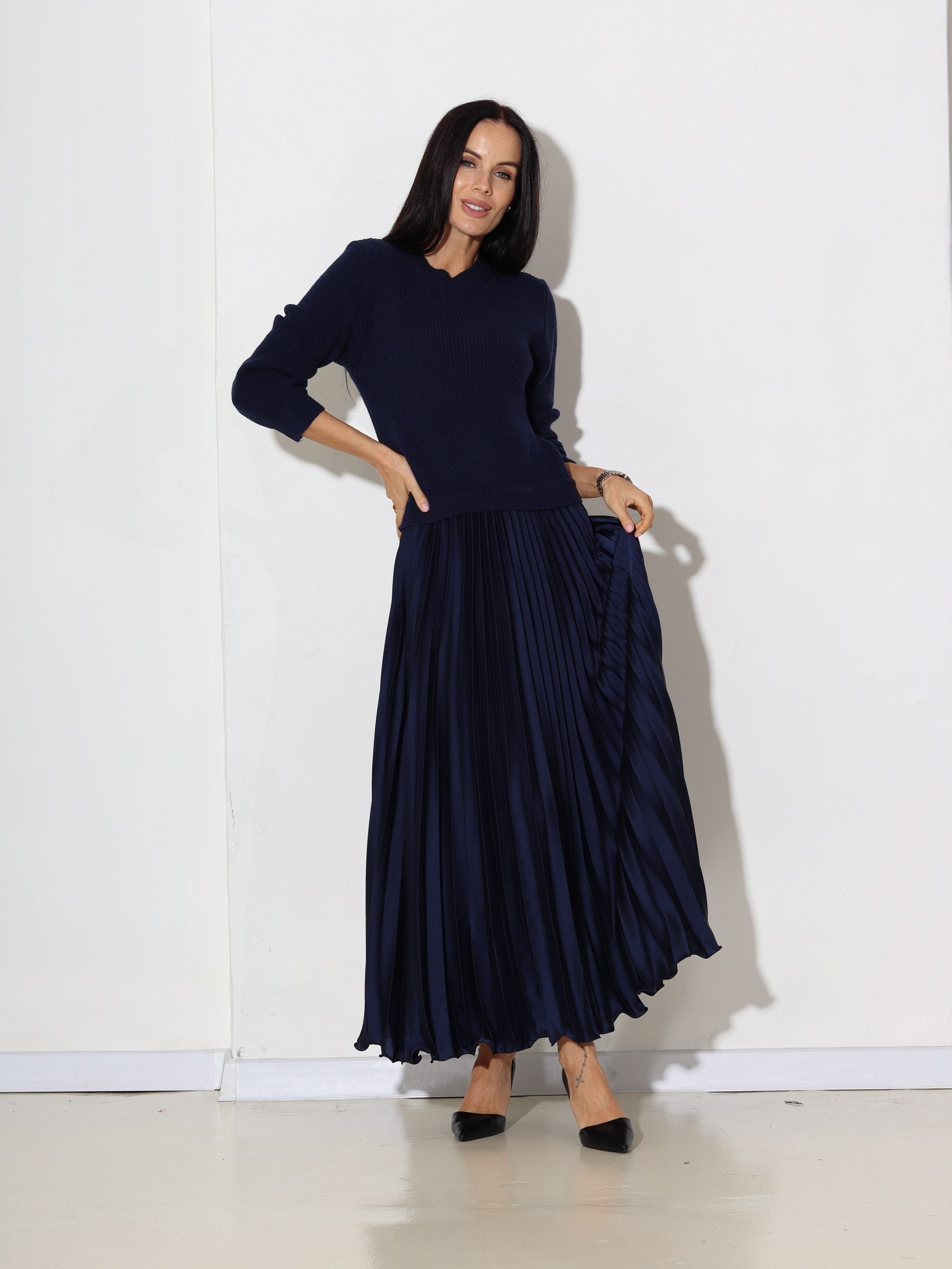 Zila džemperkleita ar gofrētu apakšdaļu - 16895