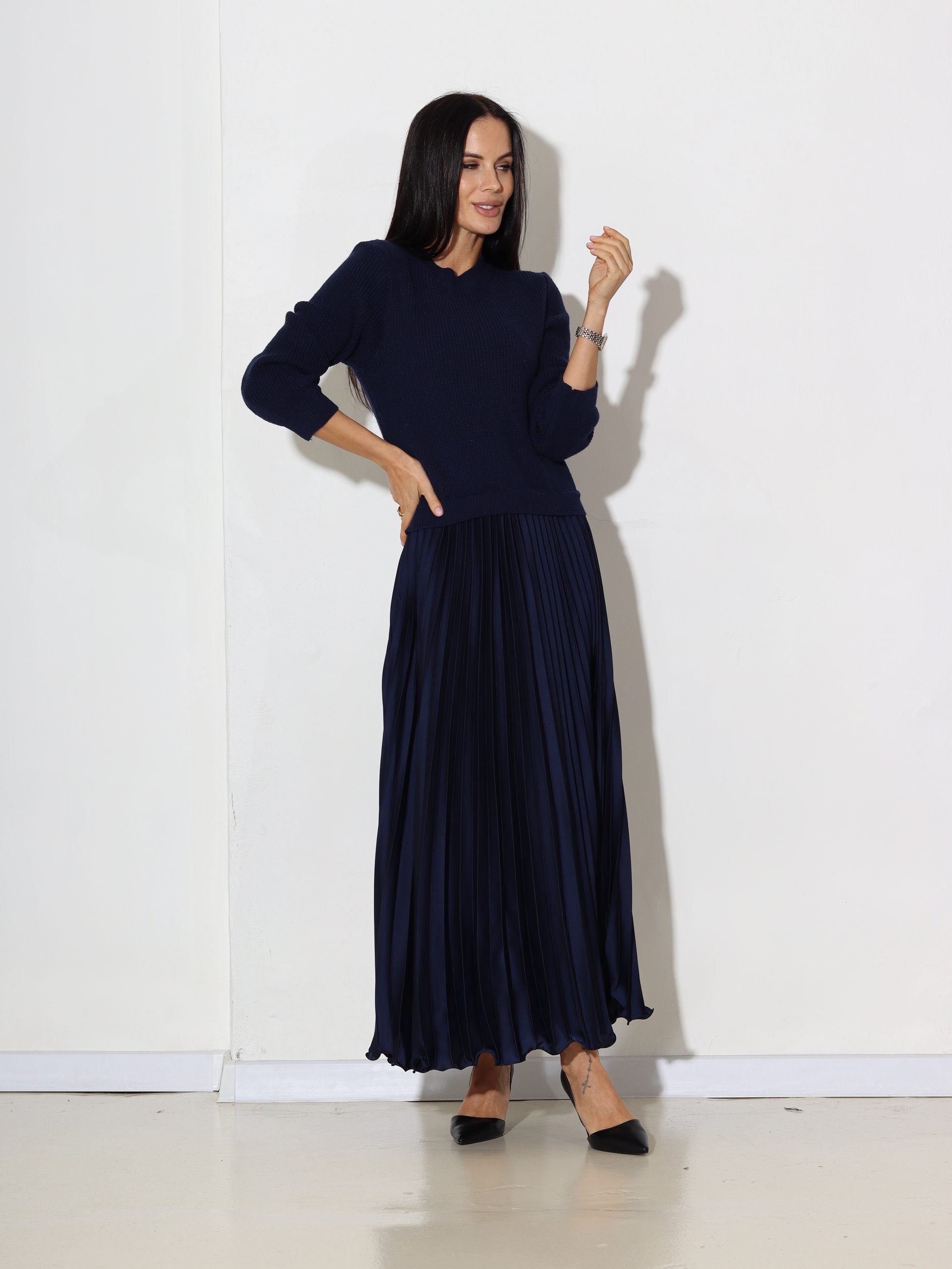 Zila džemperkleita ar gofrētu apakšdaļu - 16895