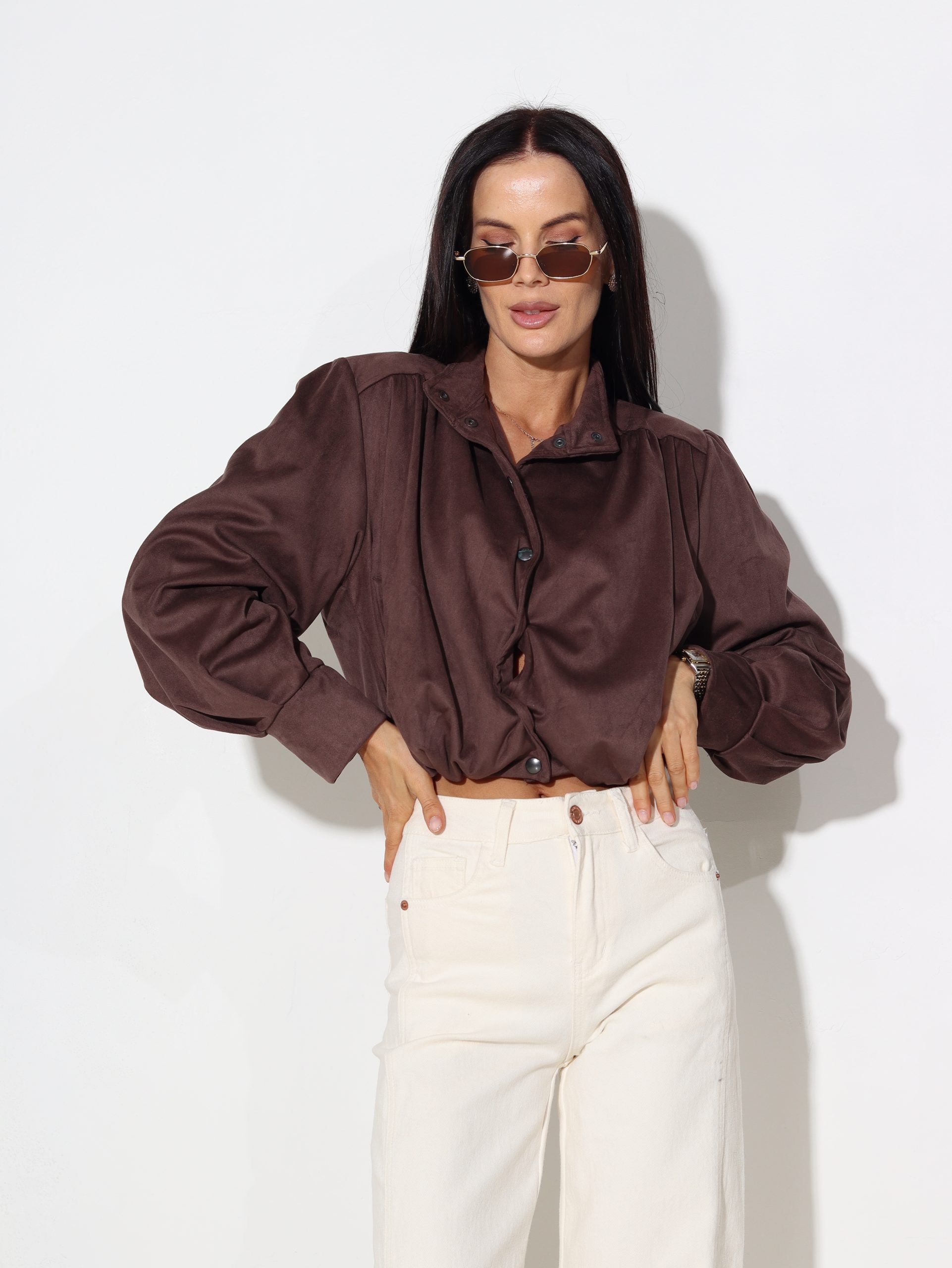 Brūna zamša auduma bomber tipa virsjaka - 16296