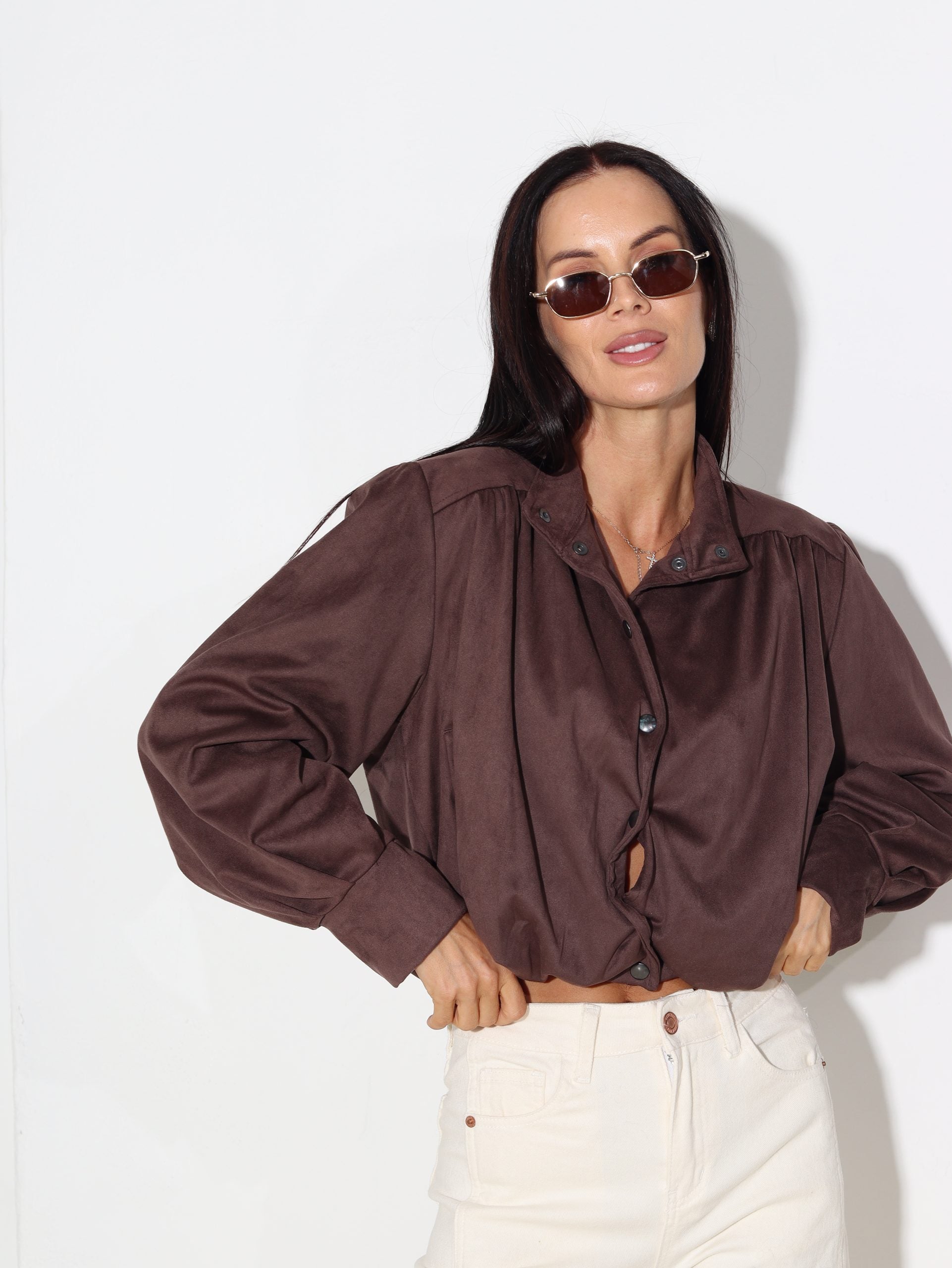Brūna zamša auduma bomber tipa virsjaka - 16296
