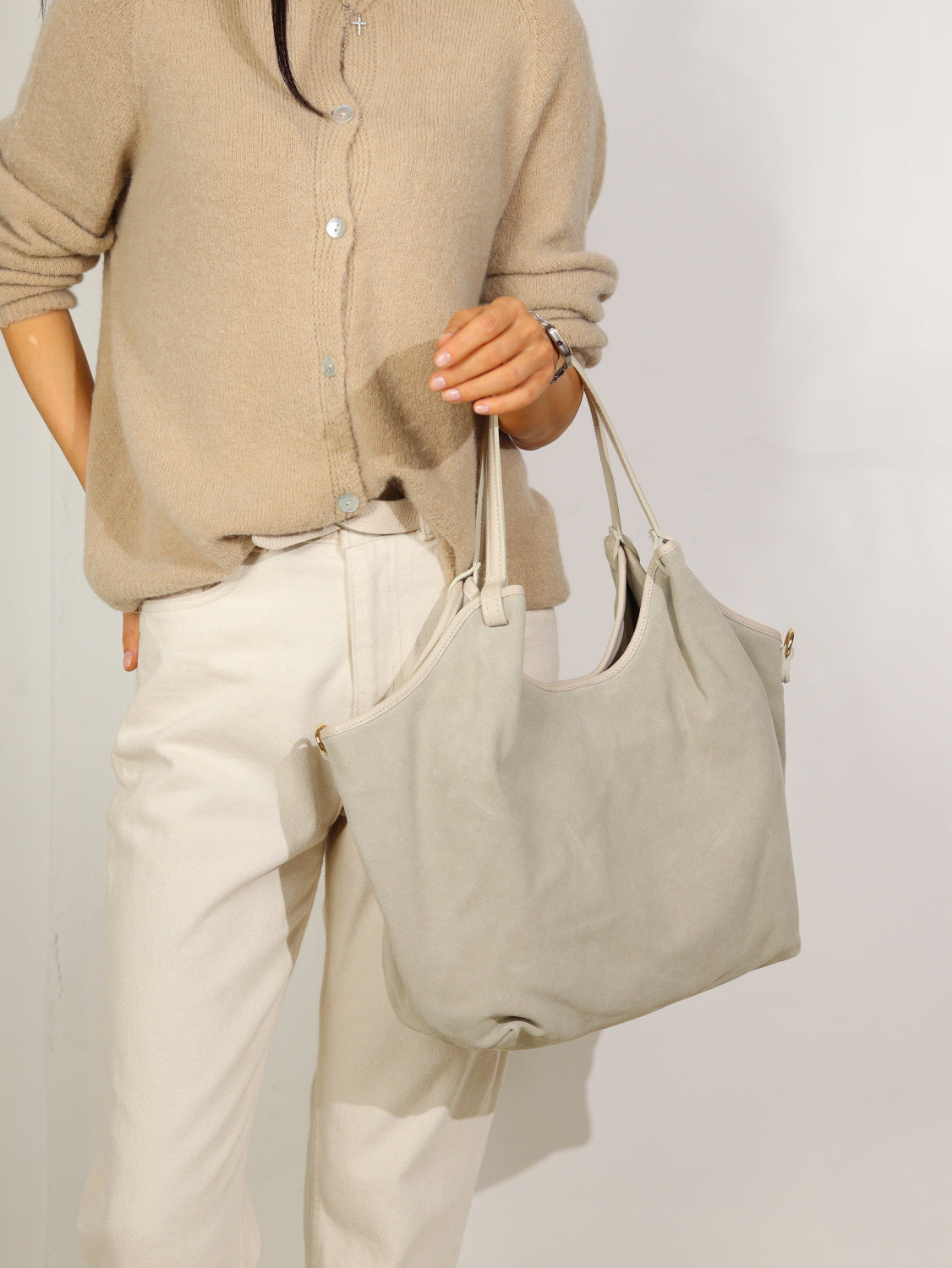 Bēša mīkstas zamšādas lielā soma - 15491