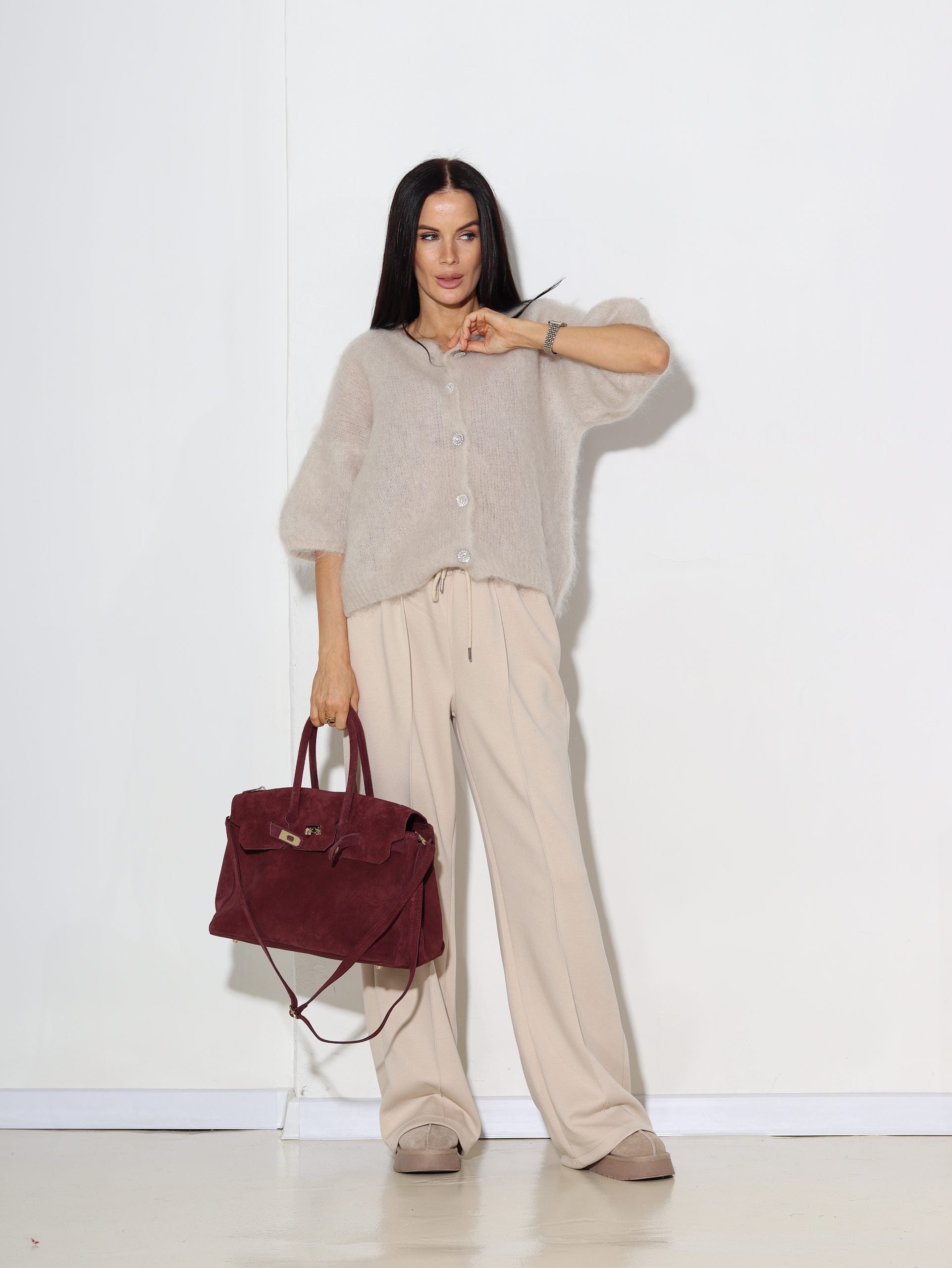 Bēša mohēras jaka ar mirdzošām pogām - 16971