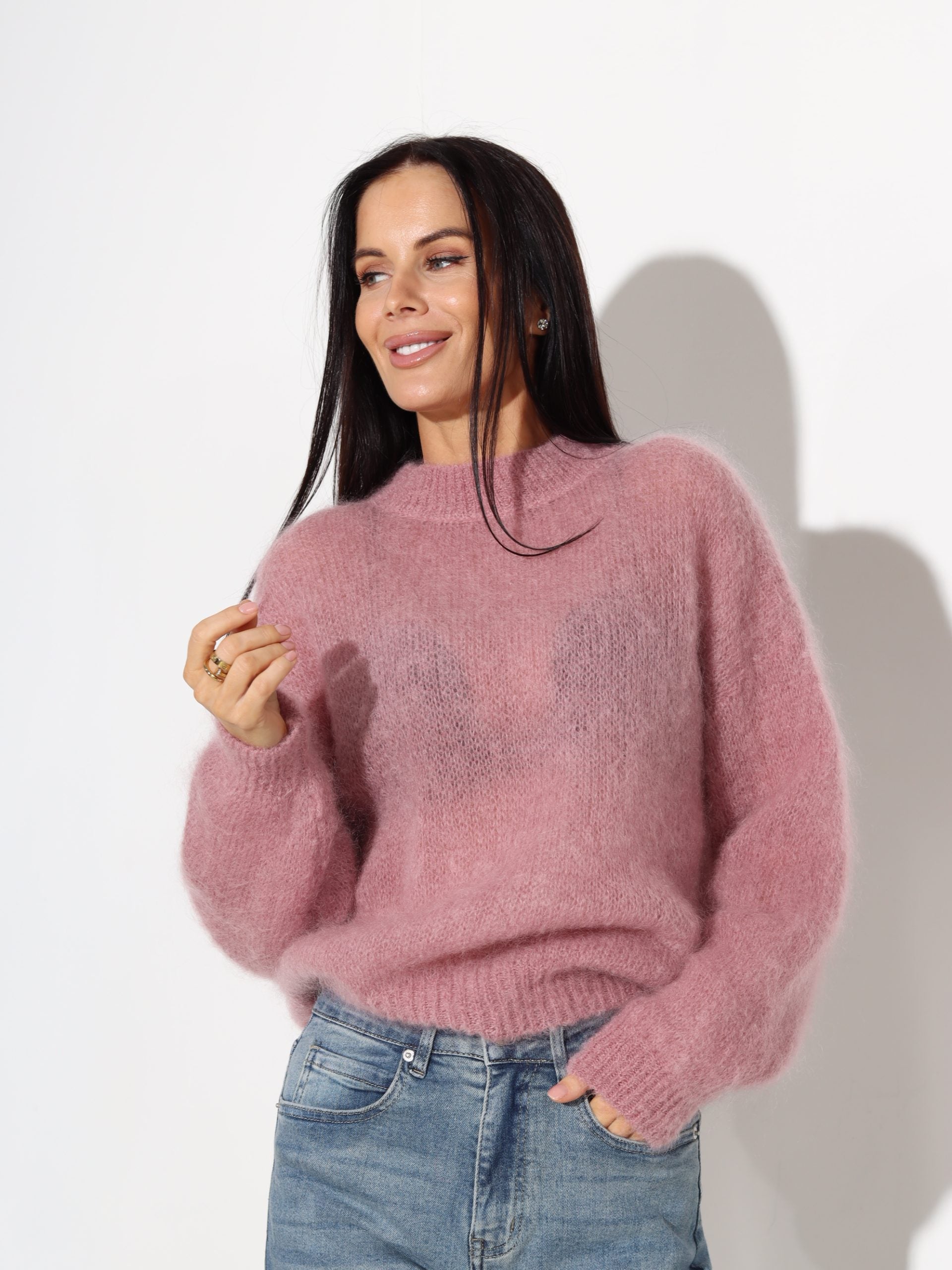 V.rozā mohēras džemperis ar noapaļotu kakla daļu - 17710