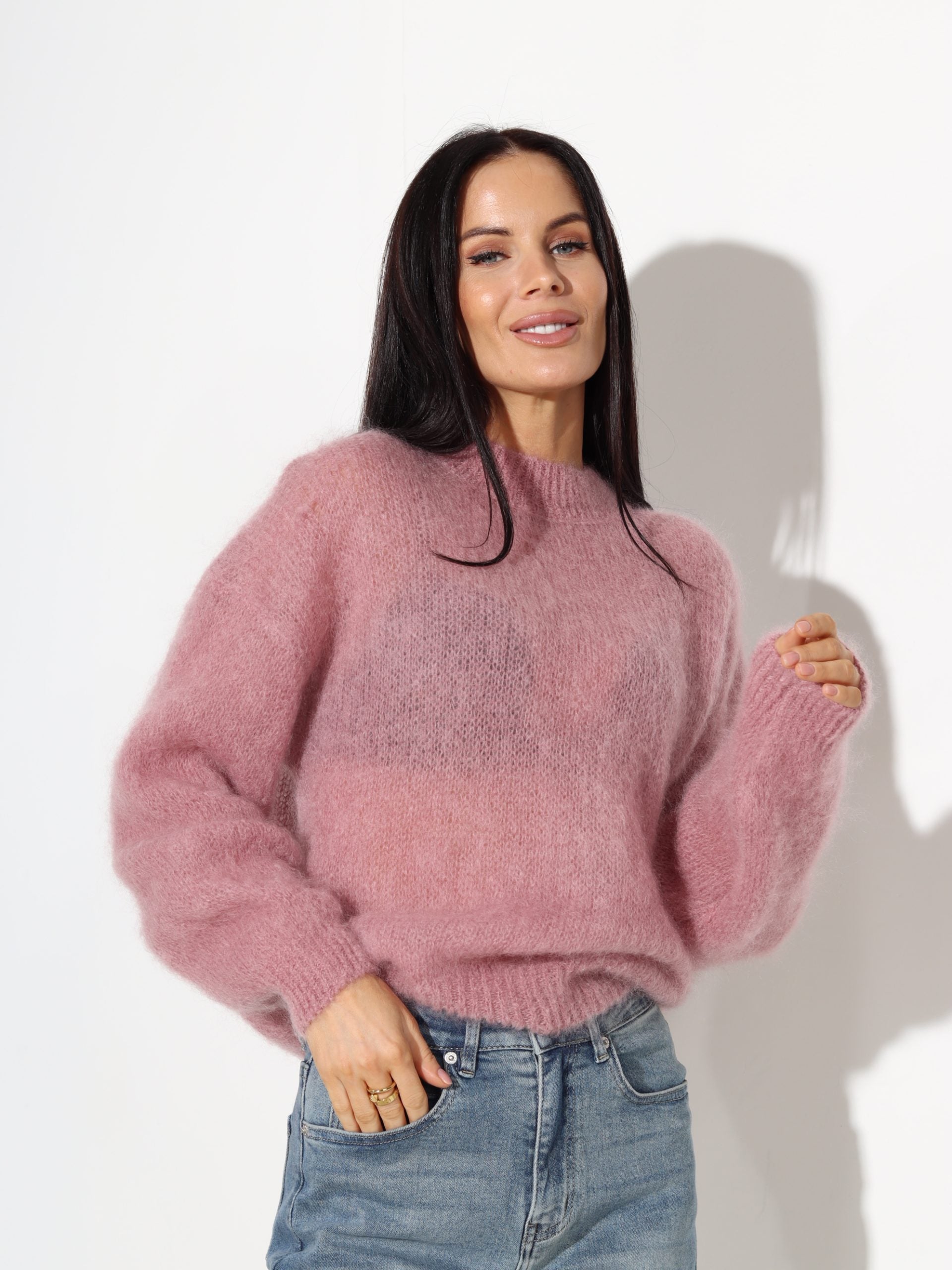 V.rozā mohēras džemperis ar noapaļotu kakla daļu - 17710