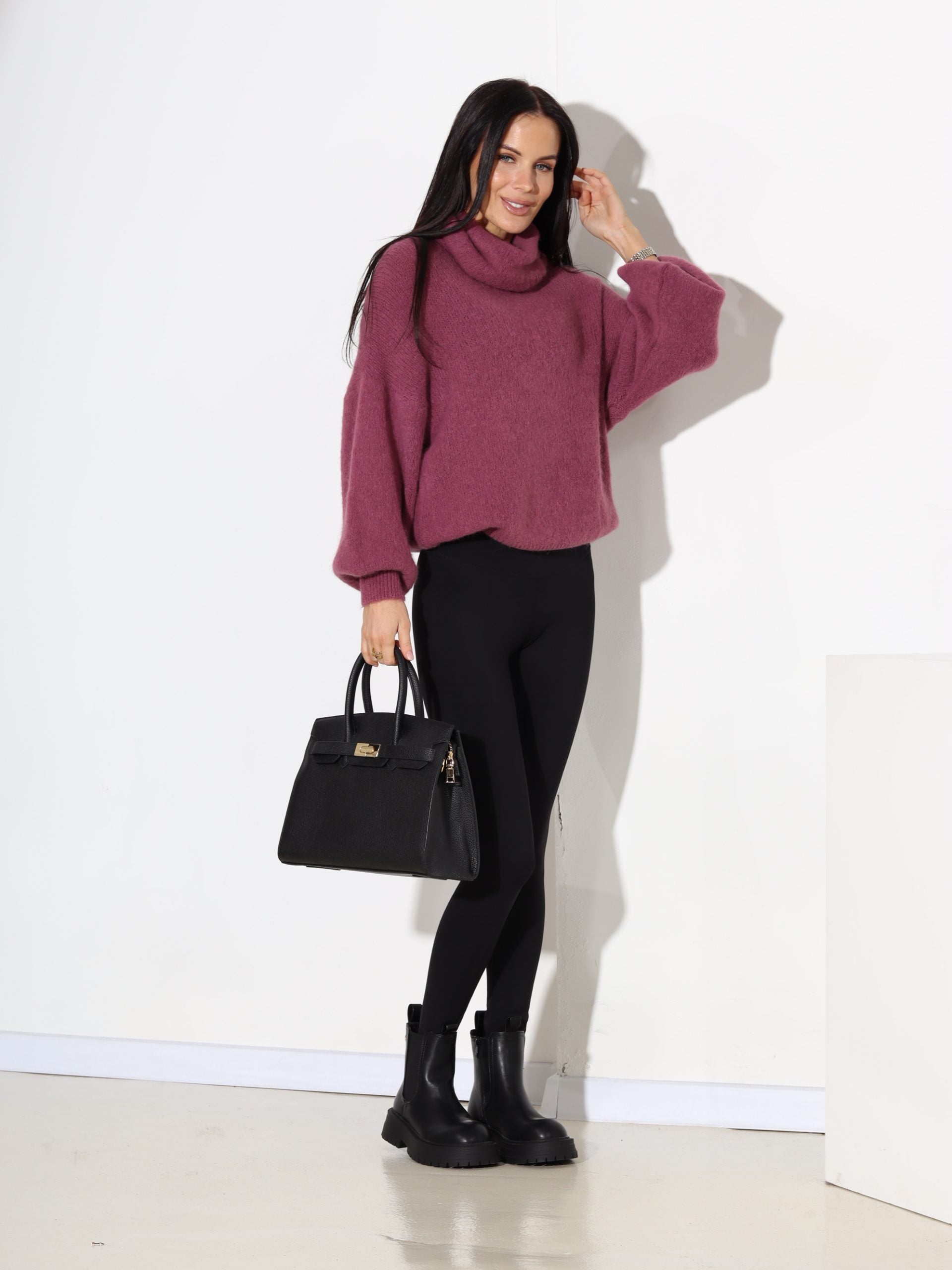 V.rozā alpakas džemperis ar dubultu atloku - 17702