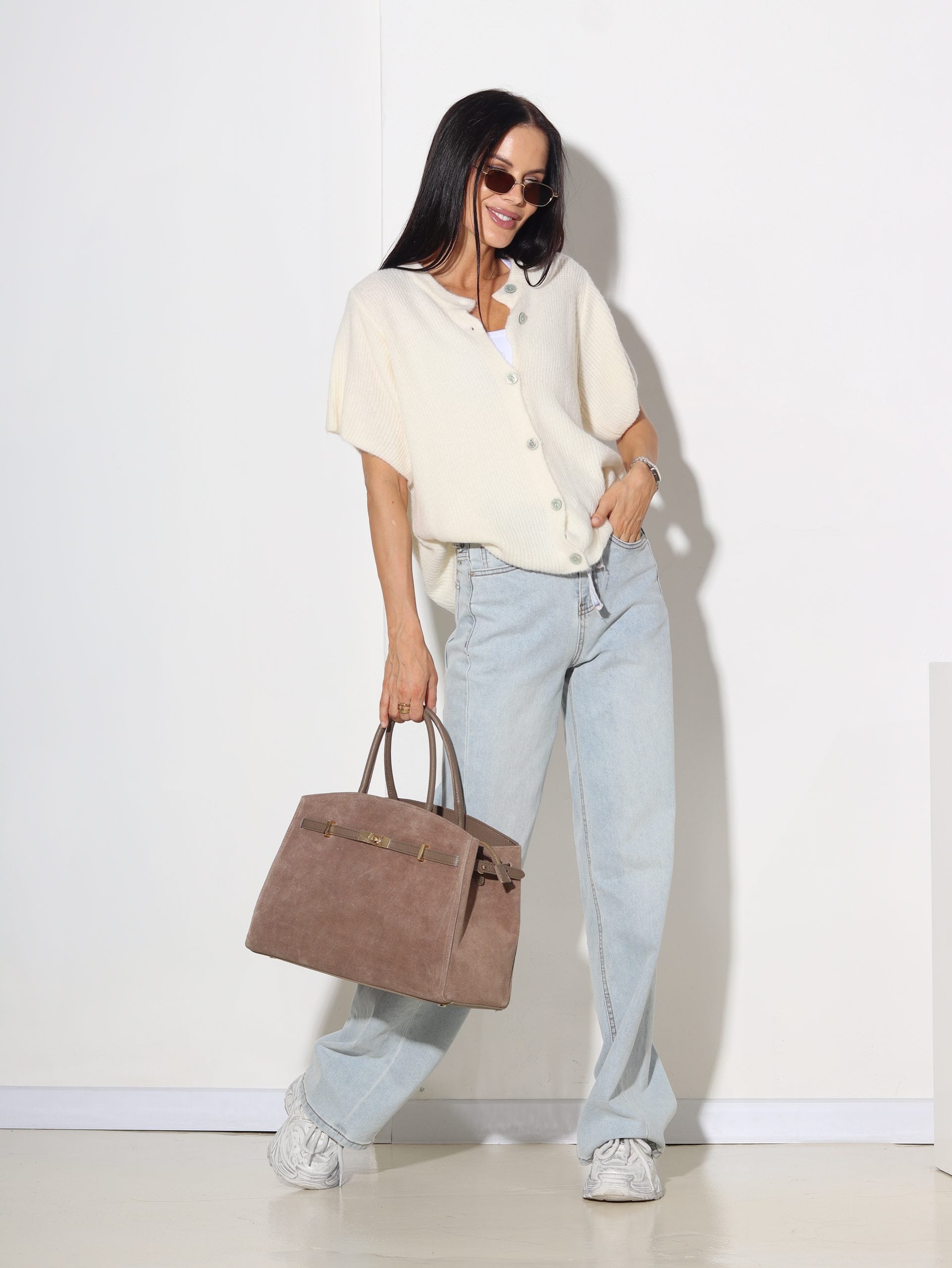 Balta adīta jaciņa ar īsu piedurkni - 15919