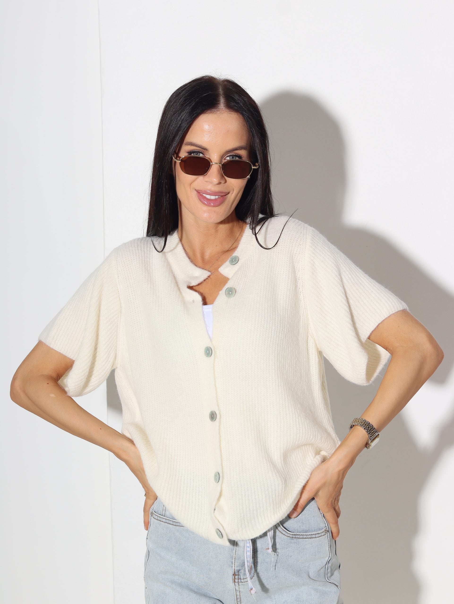 Balta adīta jaciņa ar īsu piedurkni - 15919