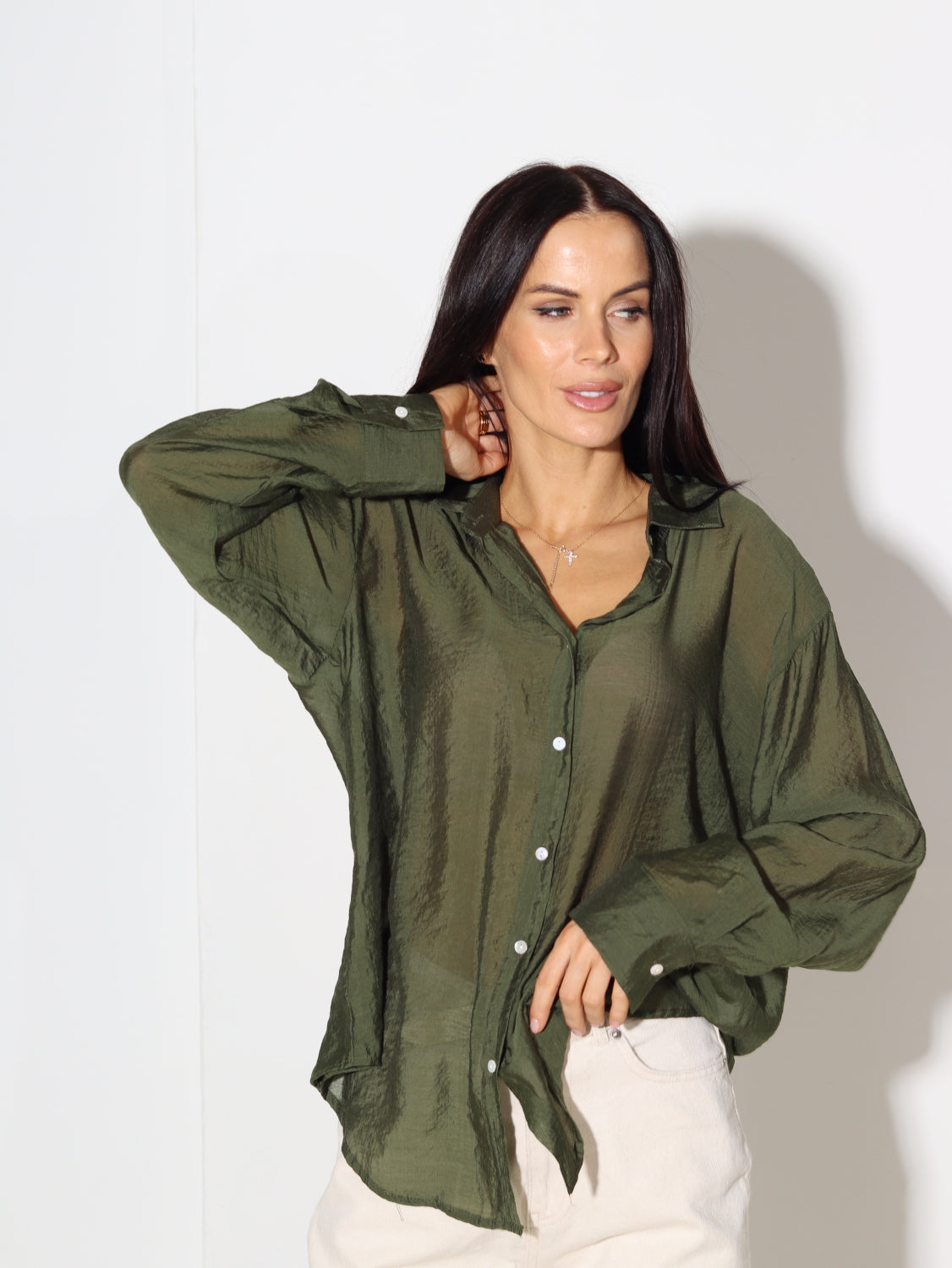 Zaļš, plāns, viskozes krekls - 14007