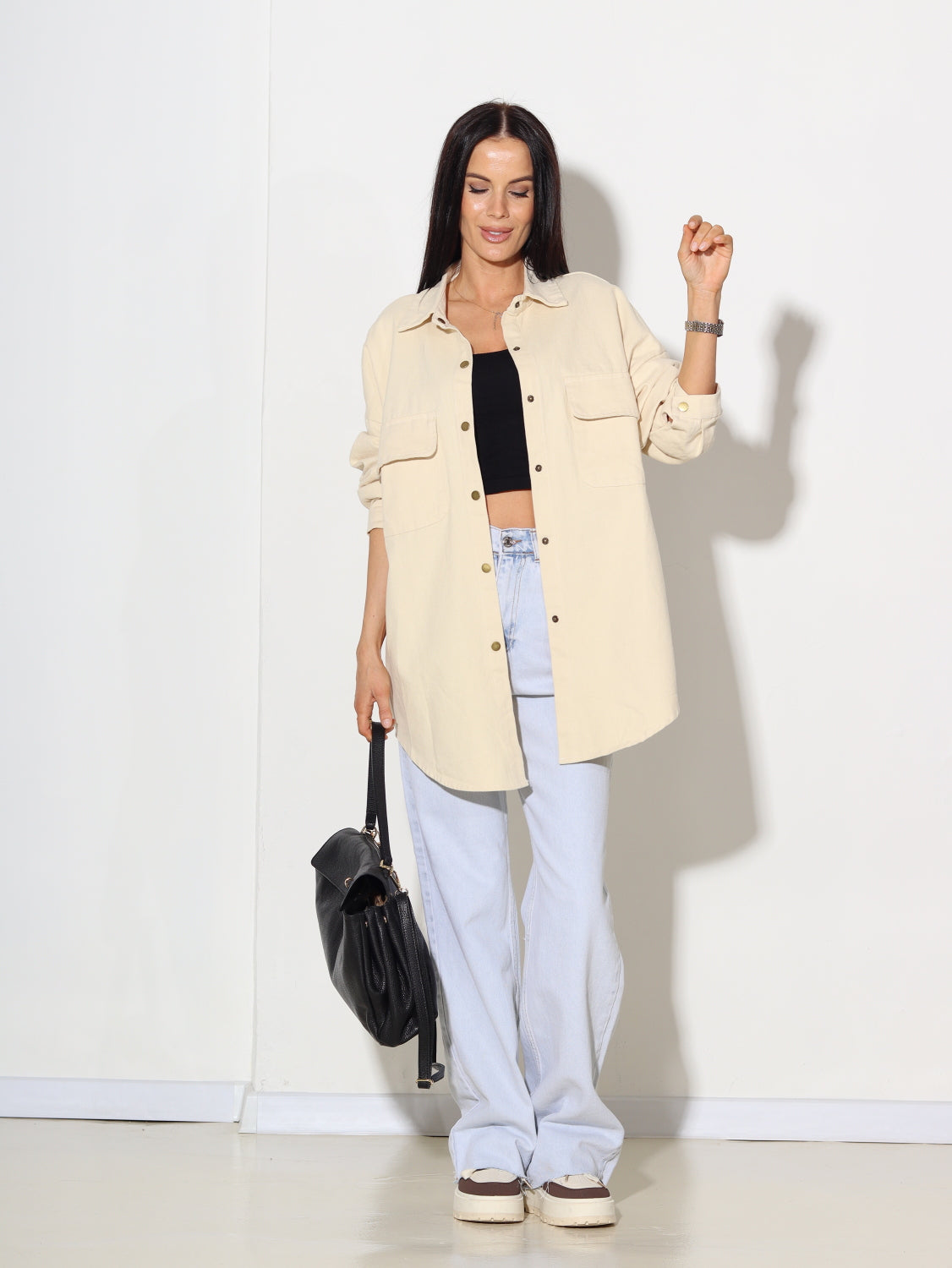 Bēšs oversize džinsa krekls - 14721