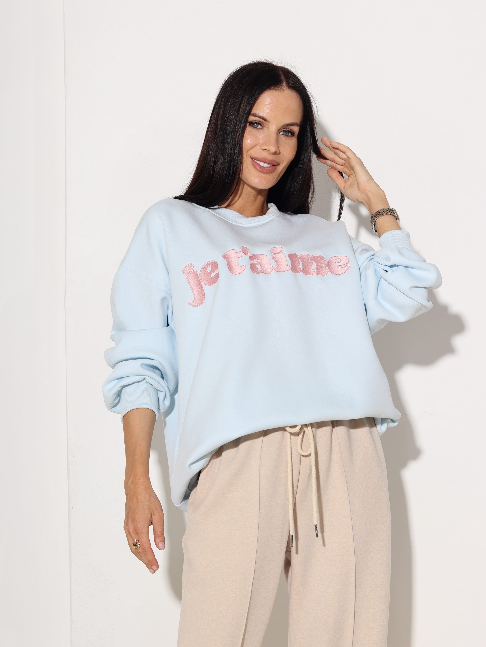 Zils oversize džemperis ,, Jet' aime'' - 16299