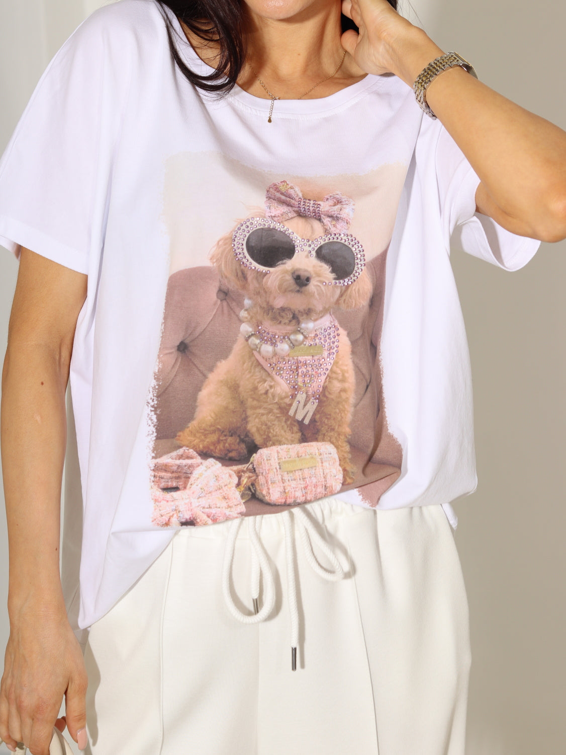 Balts tops ar zīmējumu ''Pūdelis ar banti" - 14247