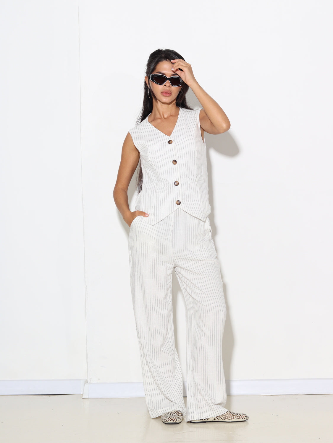 Balts lina komplekts (veste+bikses) - 15571