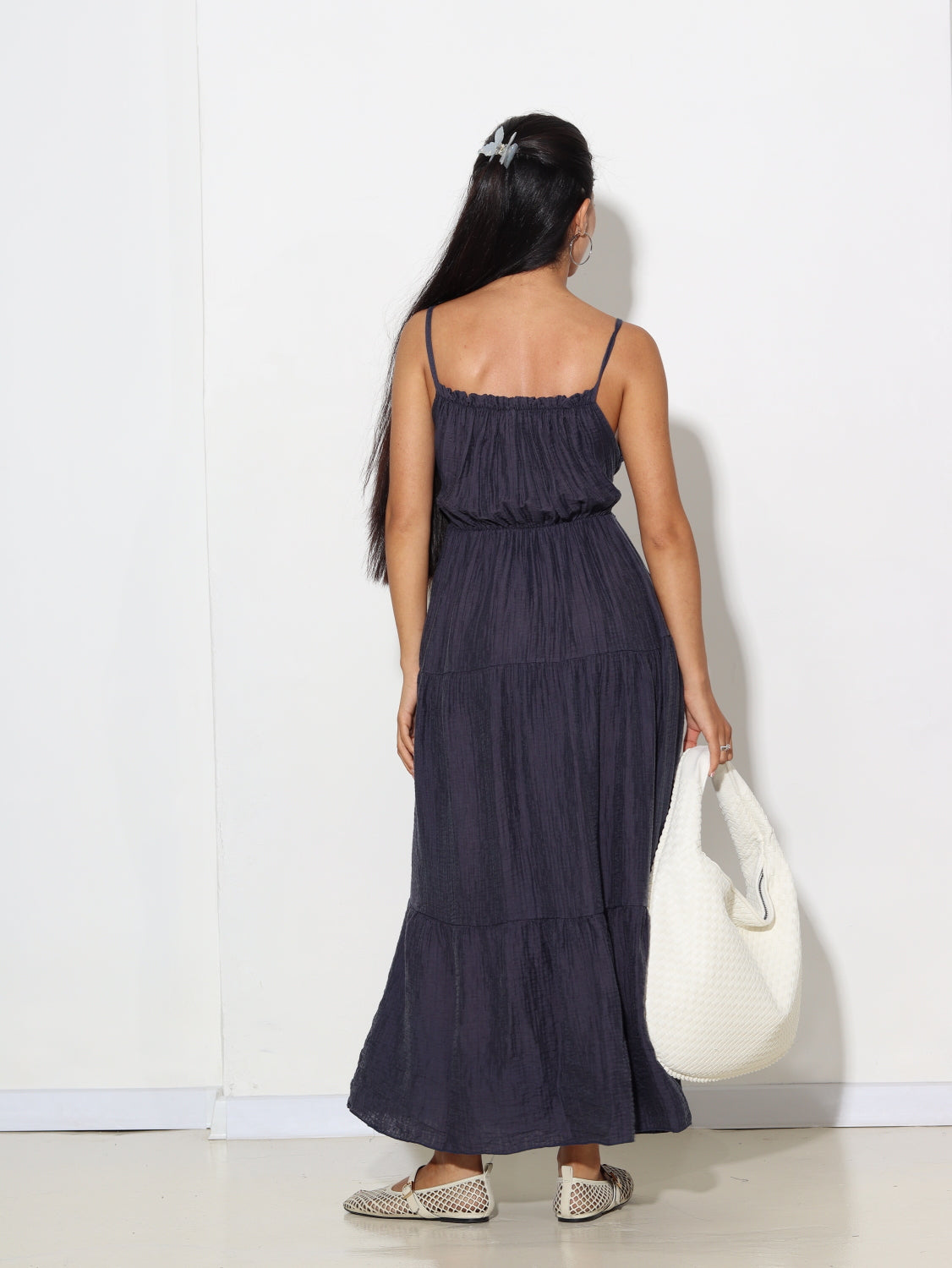 Tumši zila, gara, muslīna auduma raksta kleita - 15603