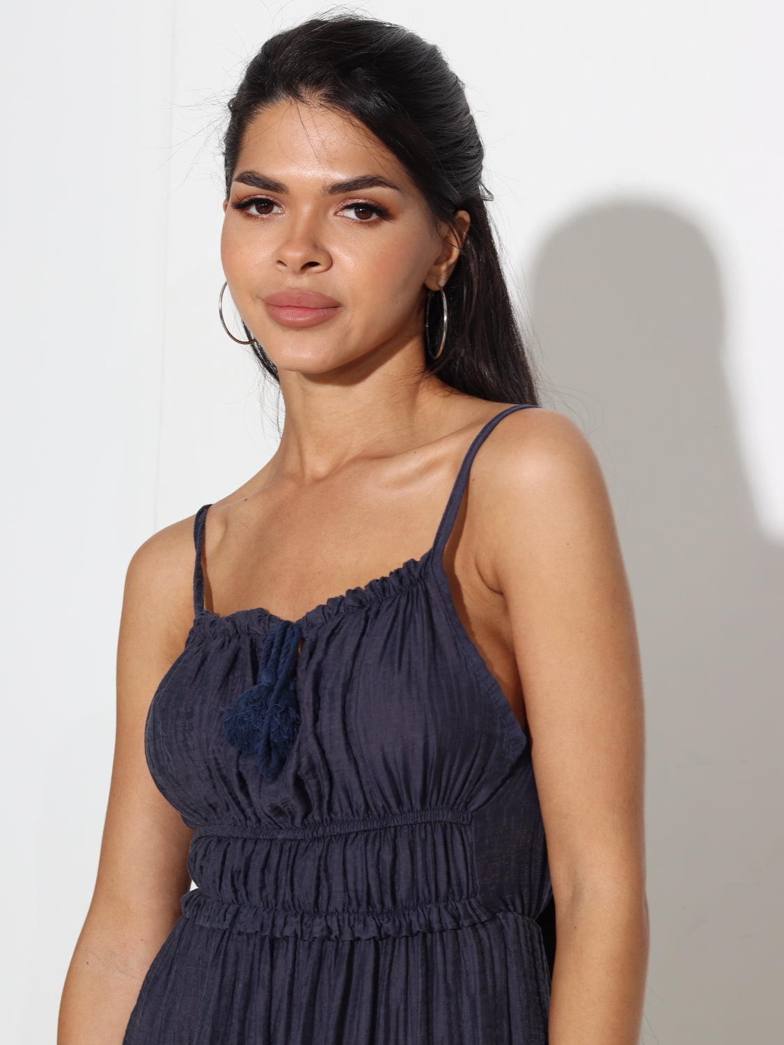 Tumši zila, gara, muslīna auduma raksta kleita - 15603