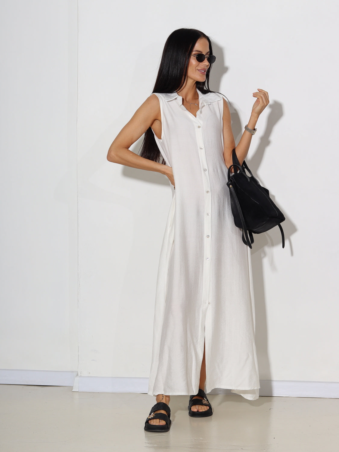 Balta, gara, pogājama kleita bez piedurknēm - 15610