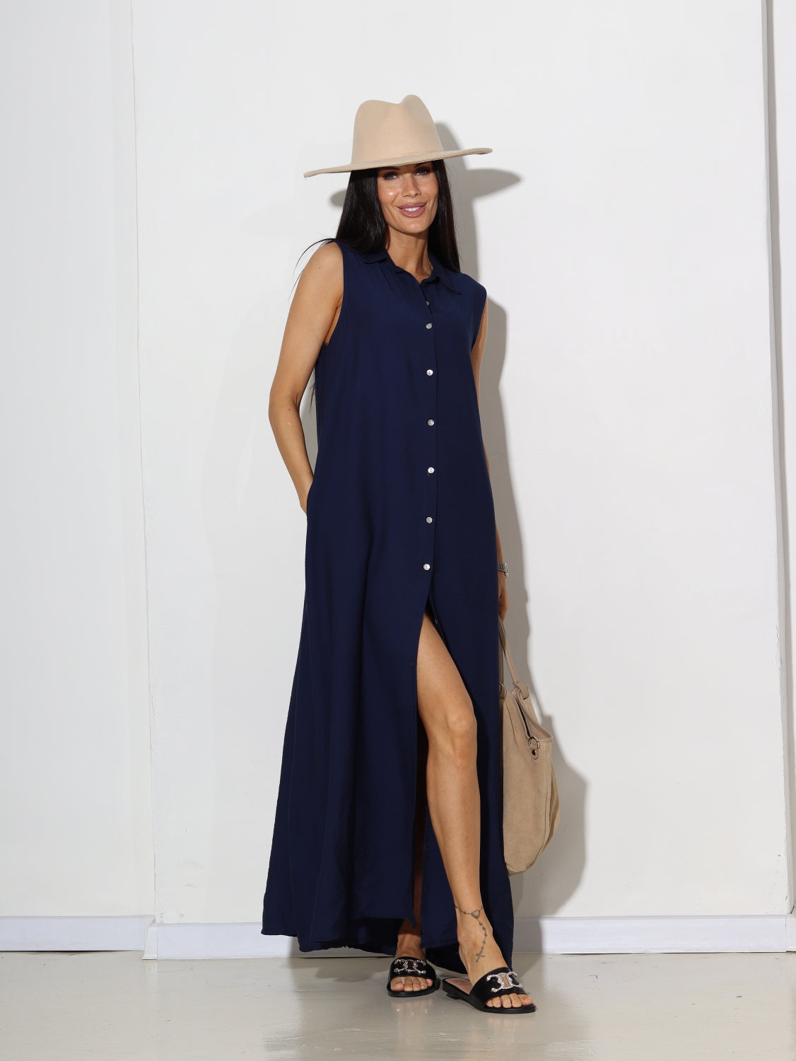 Tumši zila, gara, pogājama kleita bez piedurknēm - 15606