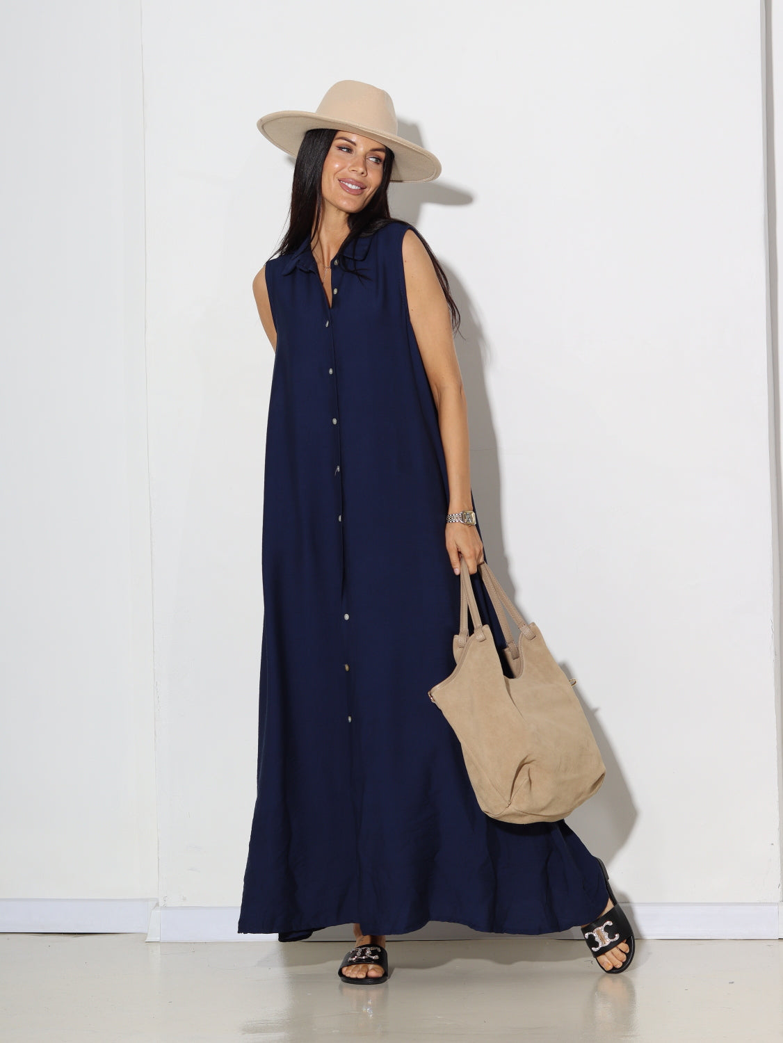 Tumši zila, gara, pogājama kleita bez piedurknēm - 15606