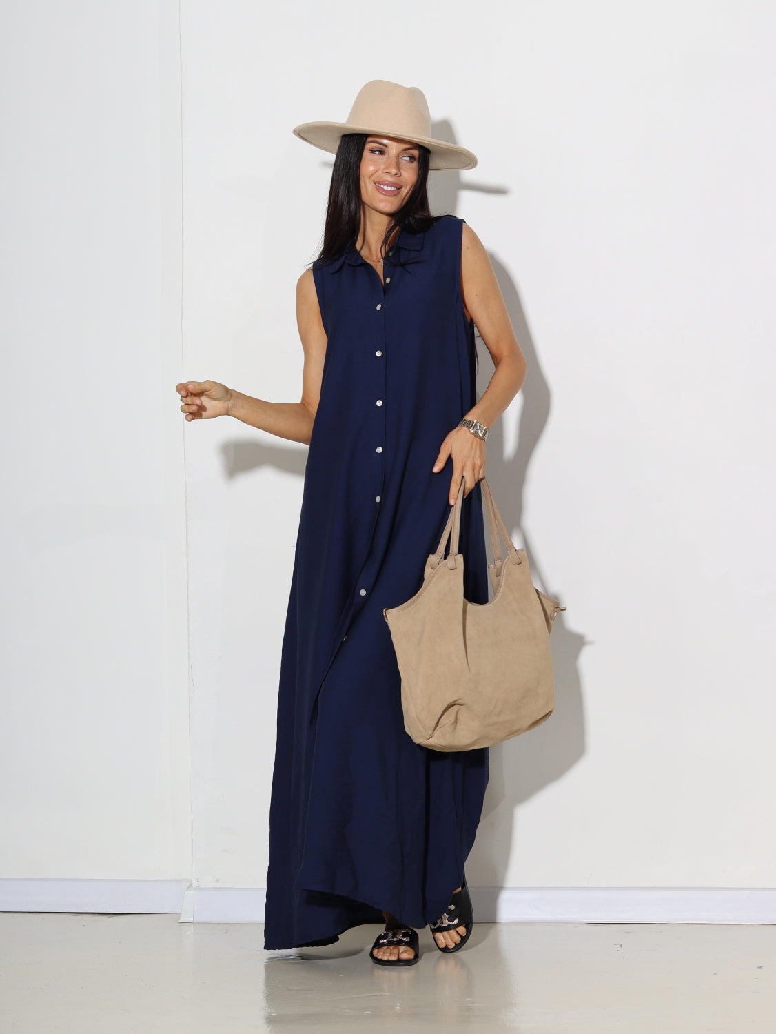 Tumši zila, gara, pogājama kleita bez piedurknēm - 15606