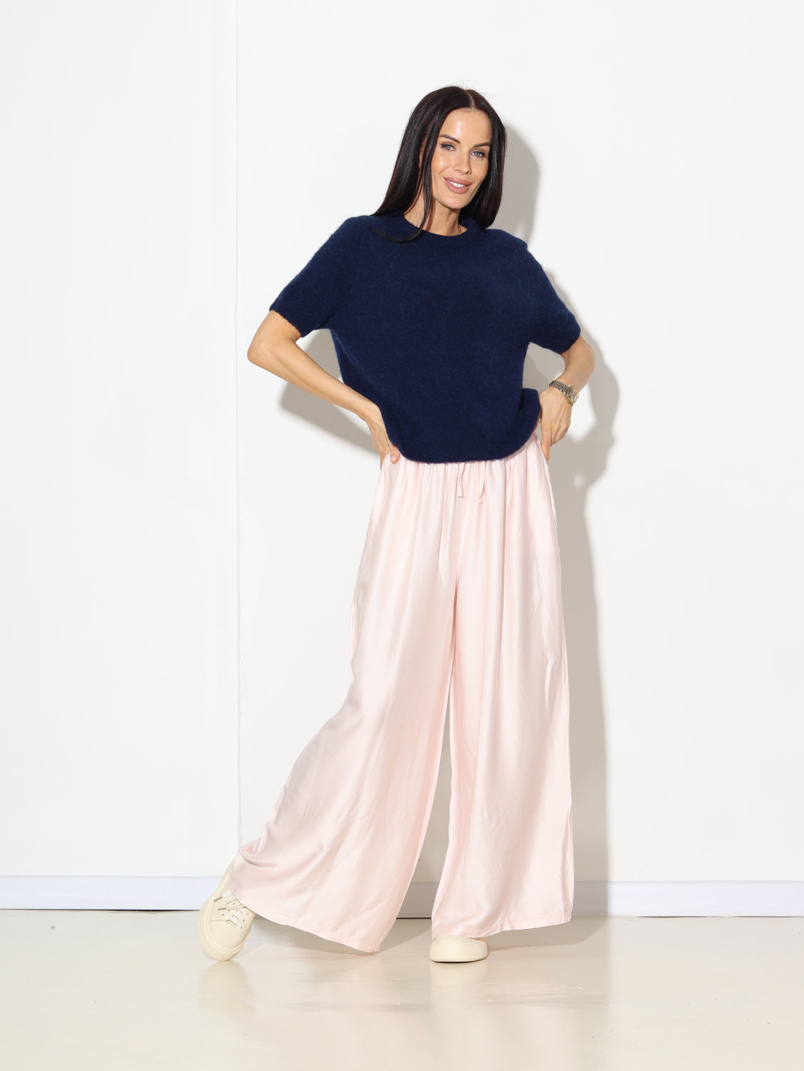 Tumši zils alpakas džemperis ar īsām piedurknēm- 14755