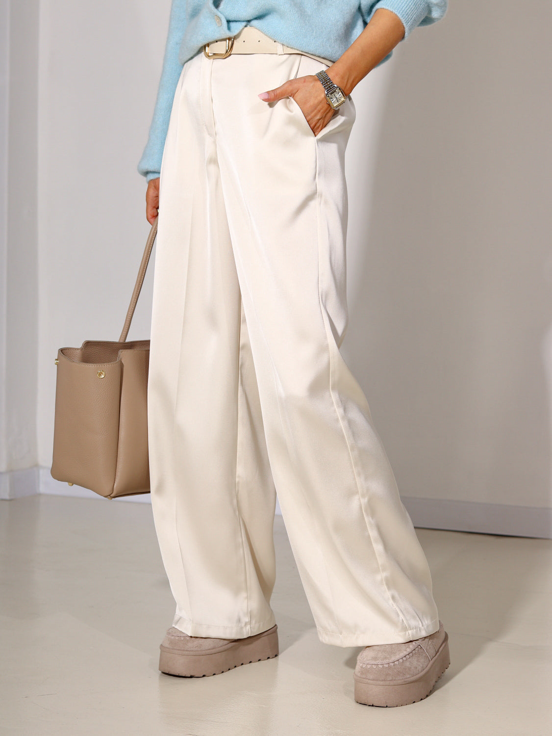 Bēša bieza atlasa klasiskas bikses - 14318