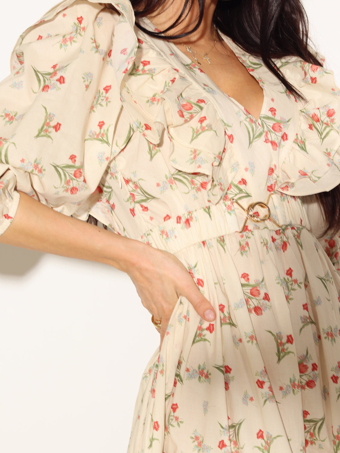 Bēša, midi kleita ar volānu un ziedu rakstu - 14782