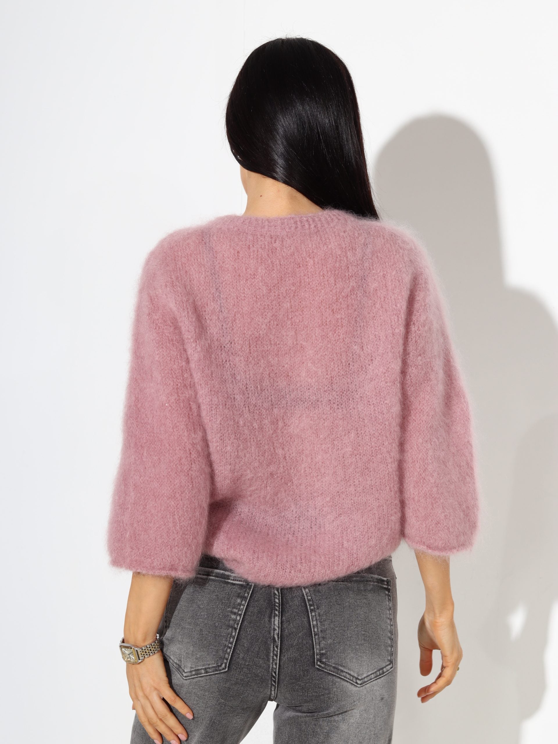 V.rozā mohēras džemperis ar saīsinātu piedurkni, noapaļota kakla daļa - 17700