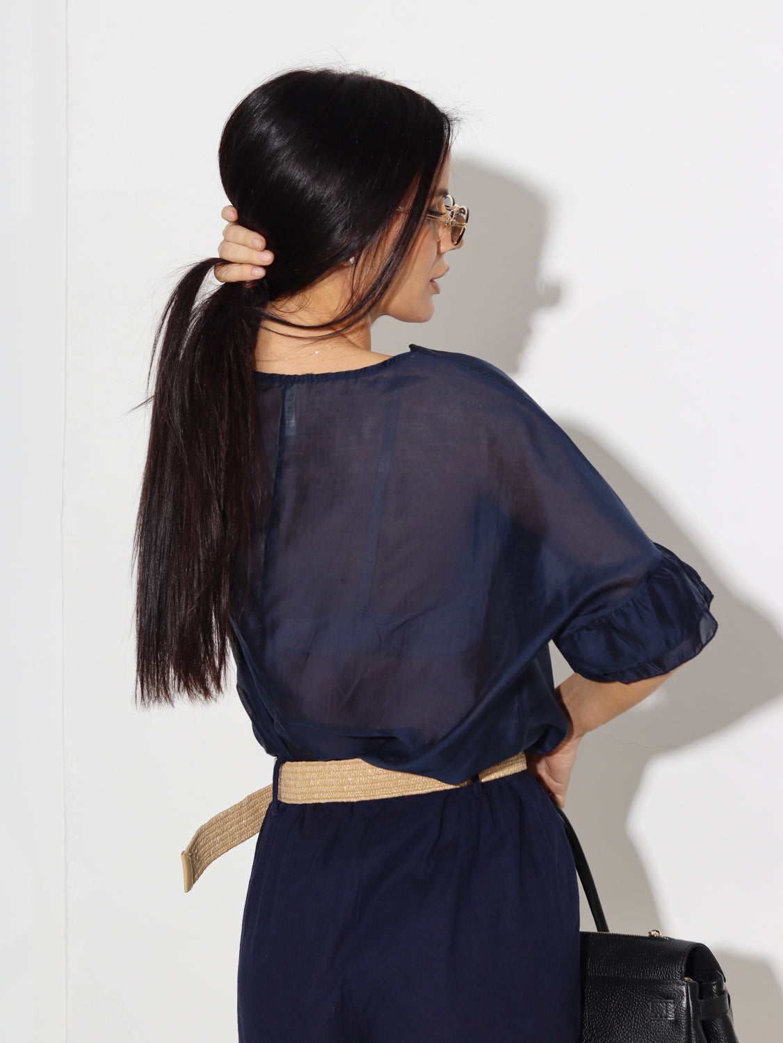 Zils, plāns, tops ar īsu piedurknes volānu - 15653