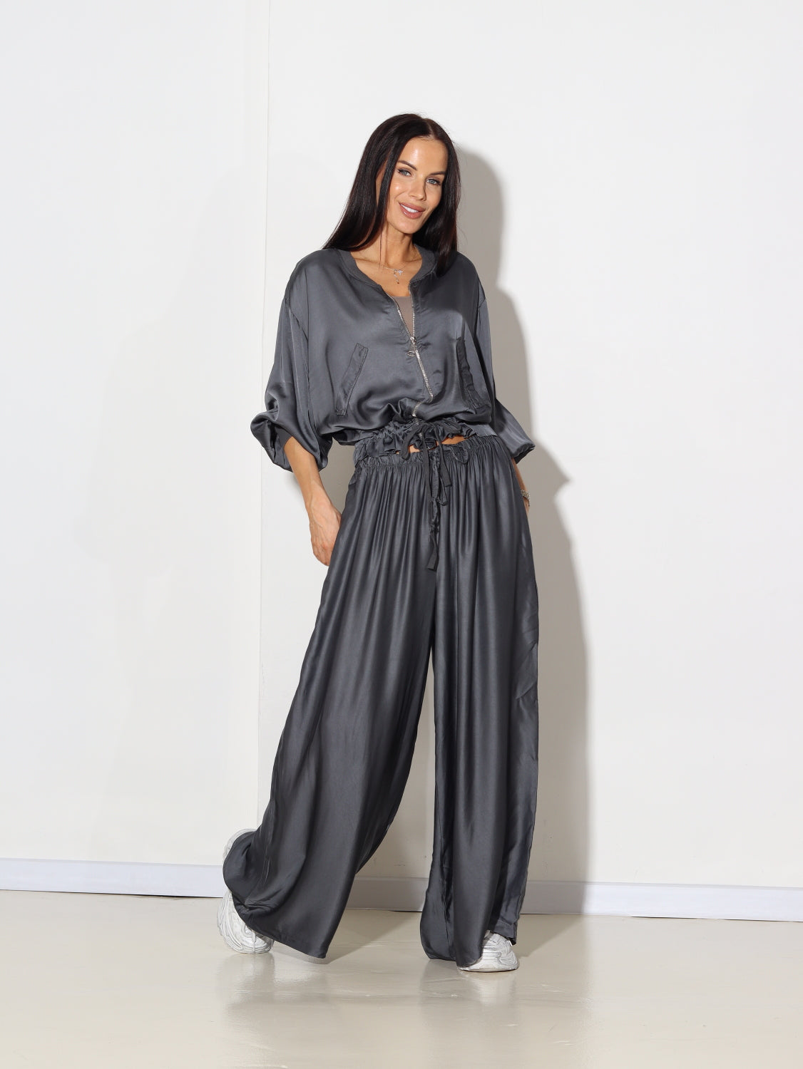 Zilpelēkas zīda platstaru bikses - 14598