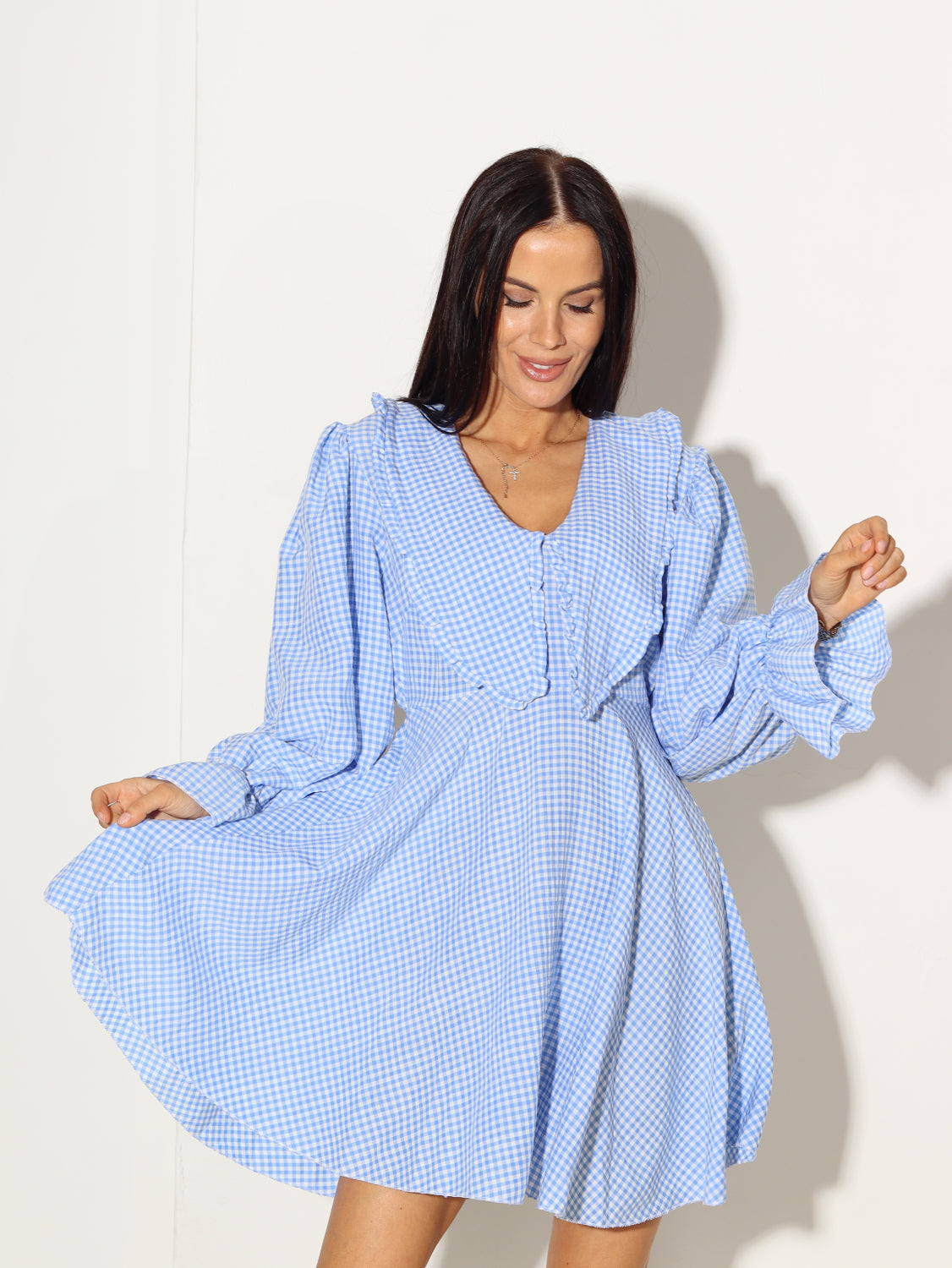 Zila smalrūtiņu kleita ar garu rociņu - 14806