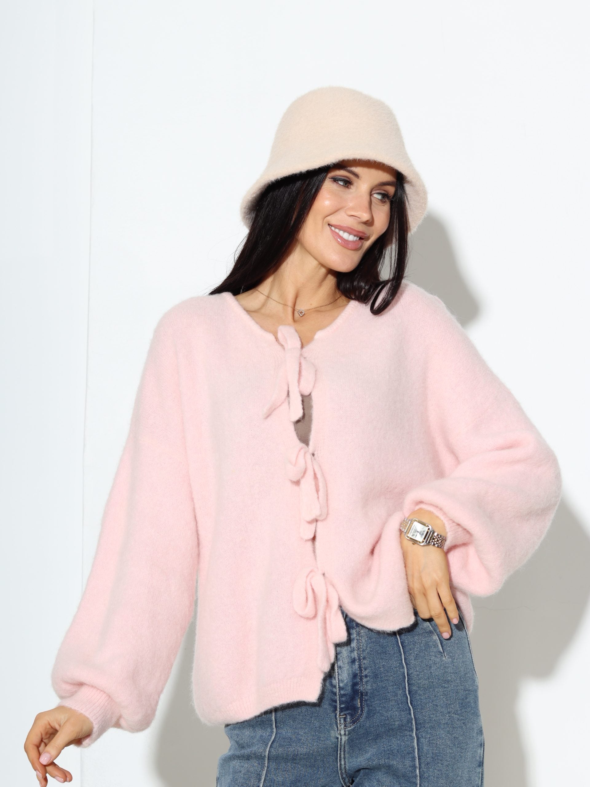 Baby rozā, adīta, sienama jaka (alpaka+ vilna) - 17408