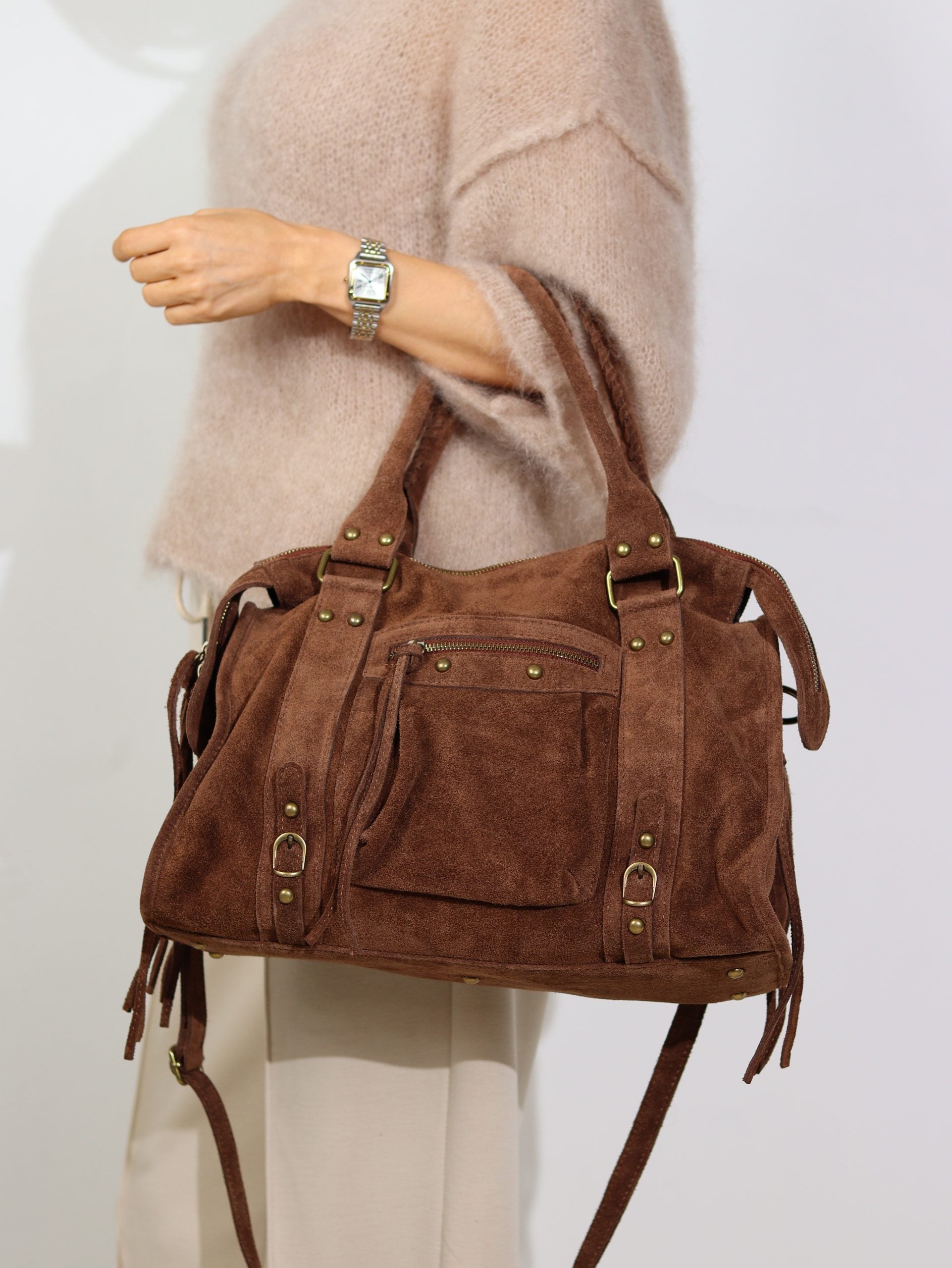 Camel/brūna "Maxi Vintage" zamšādas soma - 16940