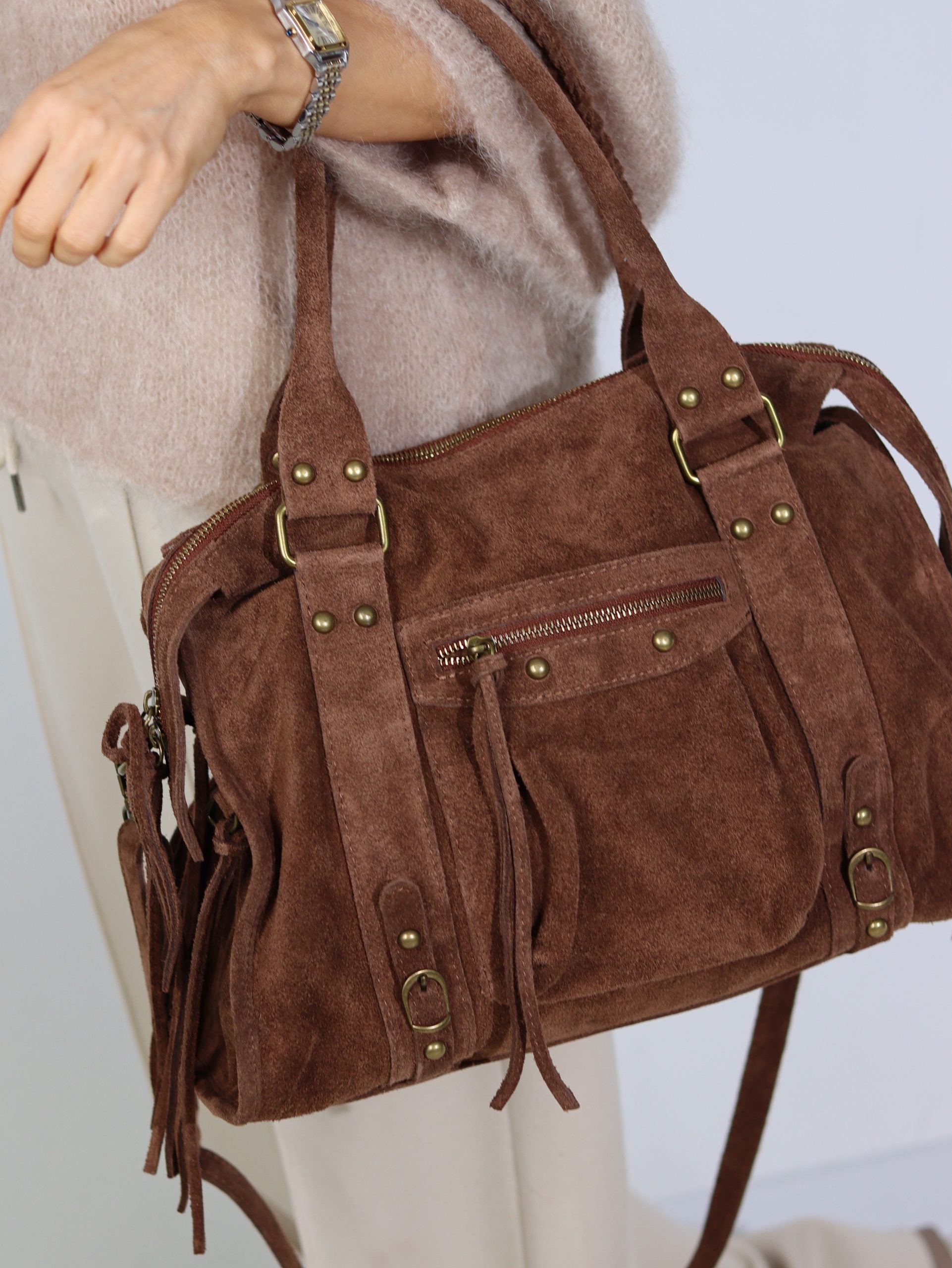 Camel/brūna "Maxi Vintage" zamšādas soma - 16940