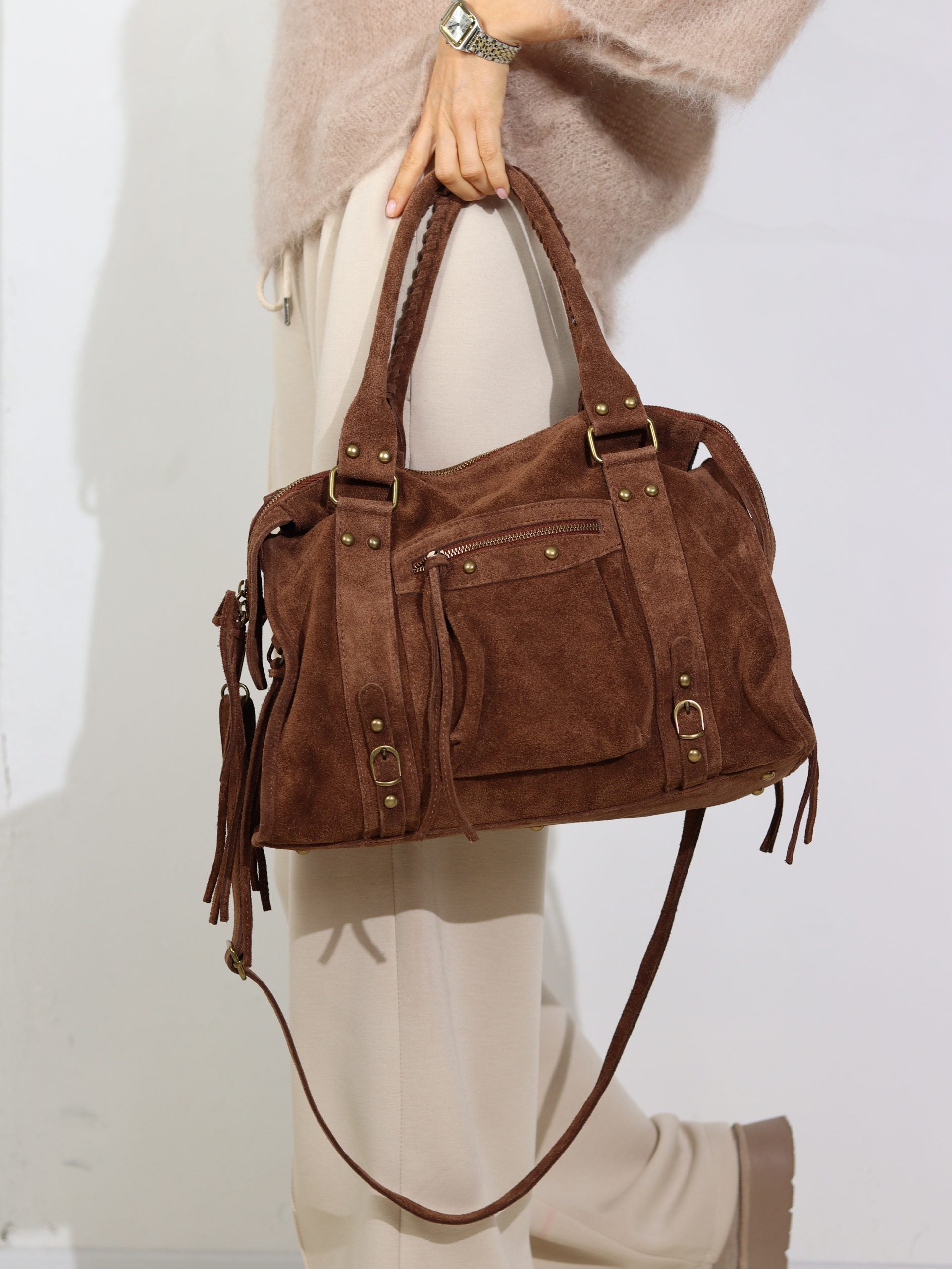 Camel/brūna "Maxi Vintage" zamšādas soma - 16940