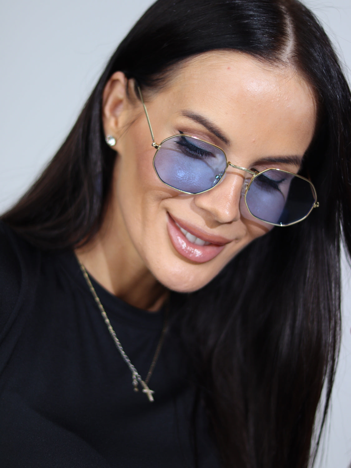 Zilas, šķeltu metālisku maliņu, saulesbrilles - 15689