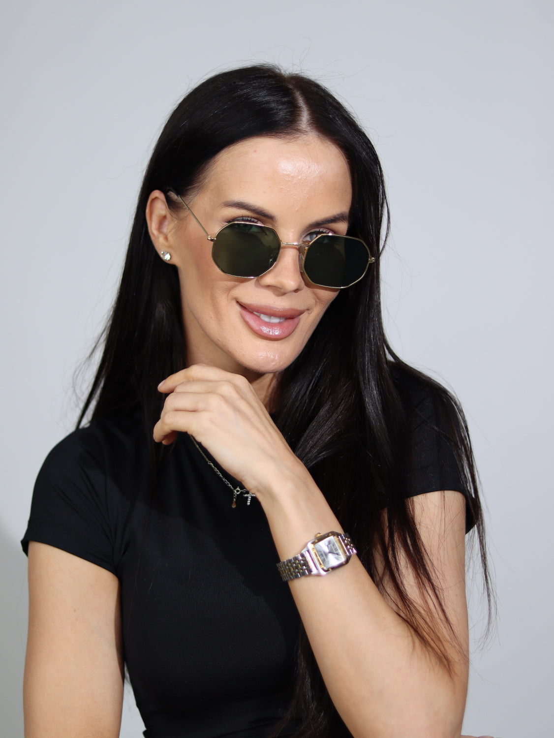 Zaļas+zelts, šķeltu metālisku maliņu, saulesbrilles - 15694