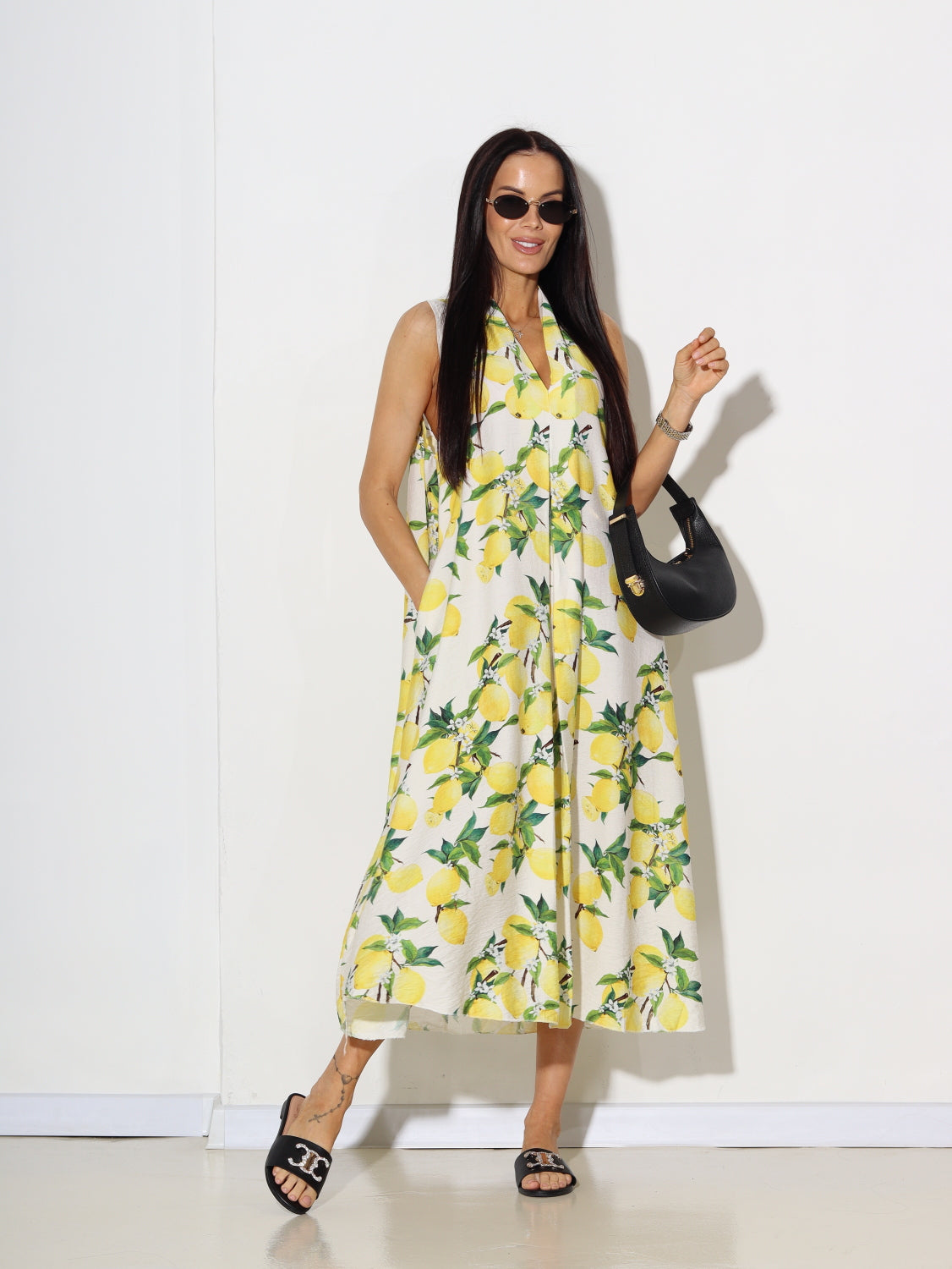 Balta basic midī kleita 'lielais citroniņš' - 14857