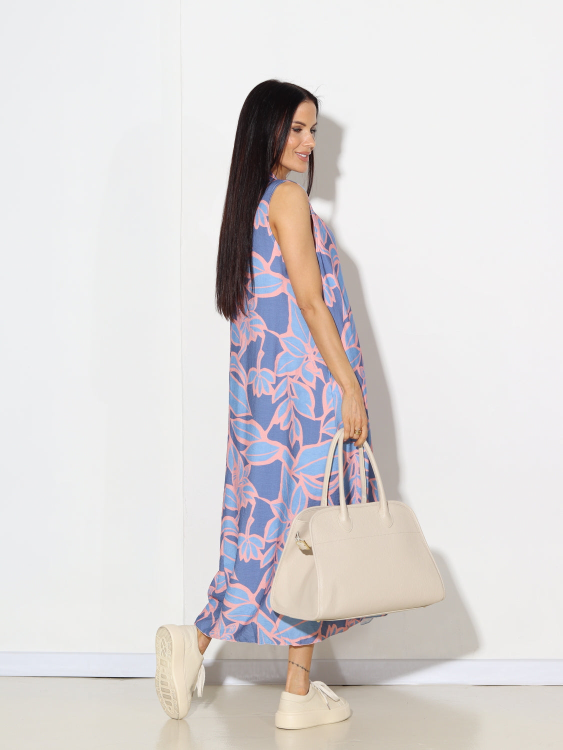 Zila+rozā basic midī kleita lapu raksta printā - 14861