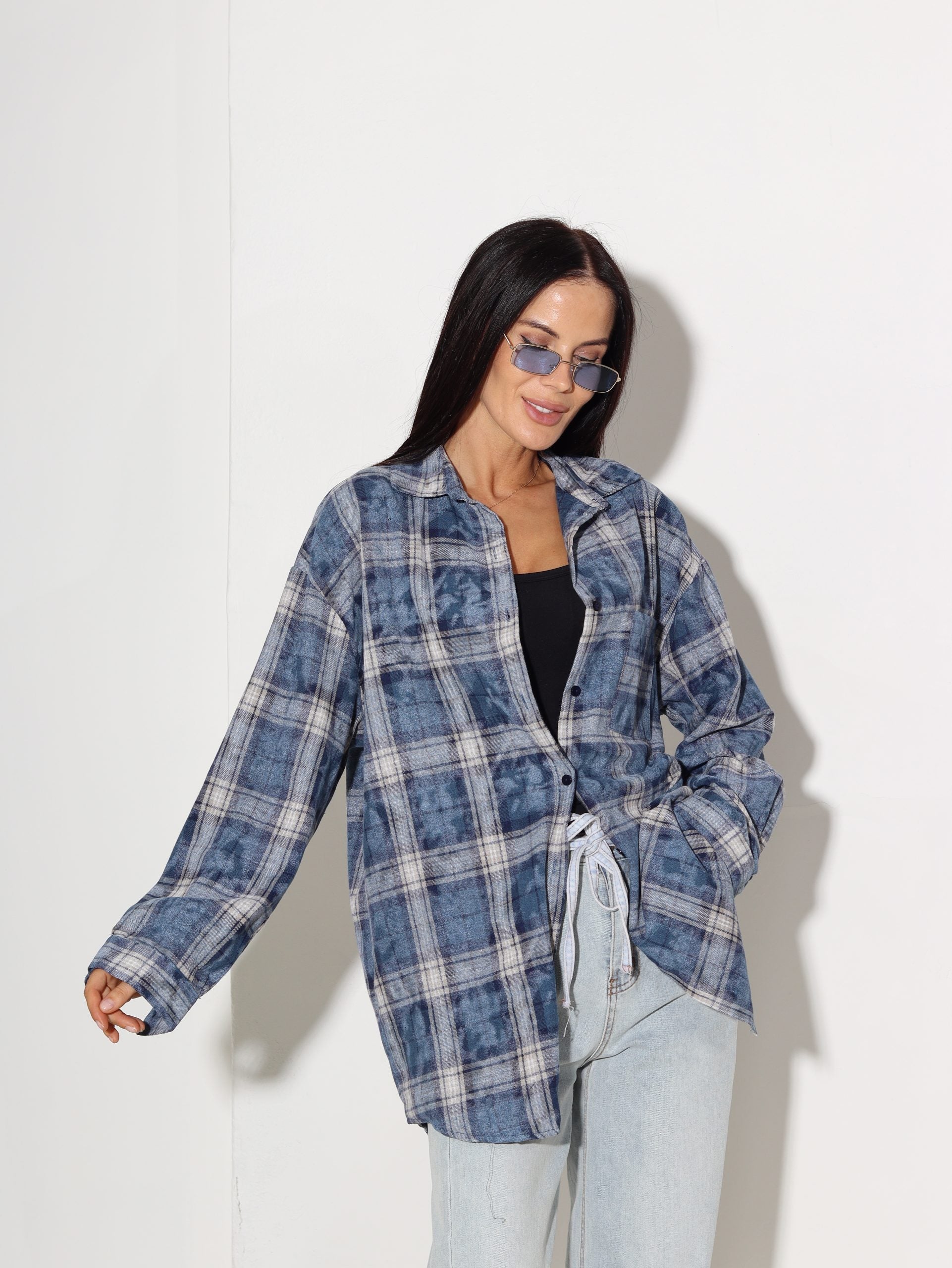 Zils rūtains krekls - 16340